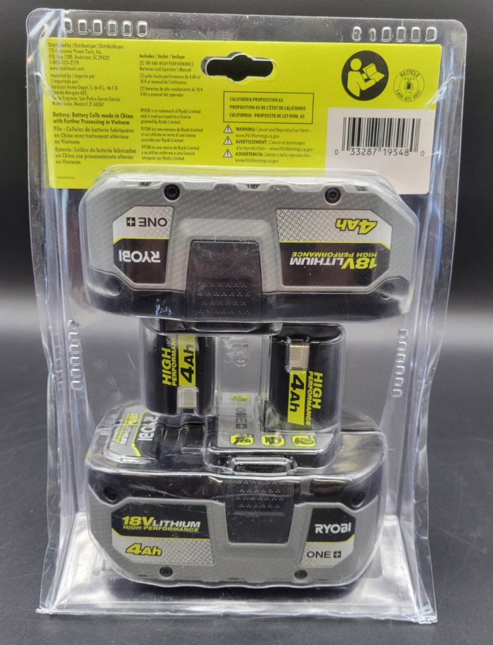 RYOBI ONE + 4AH 18V 2 PACK BATTERIES PBP2004 *NEW, SEE PICS*