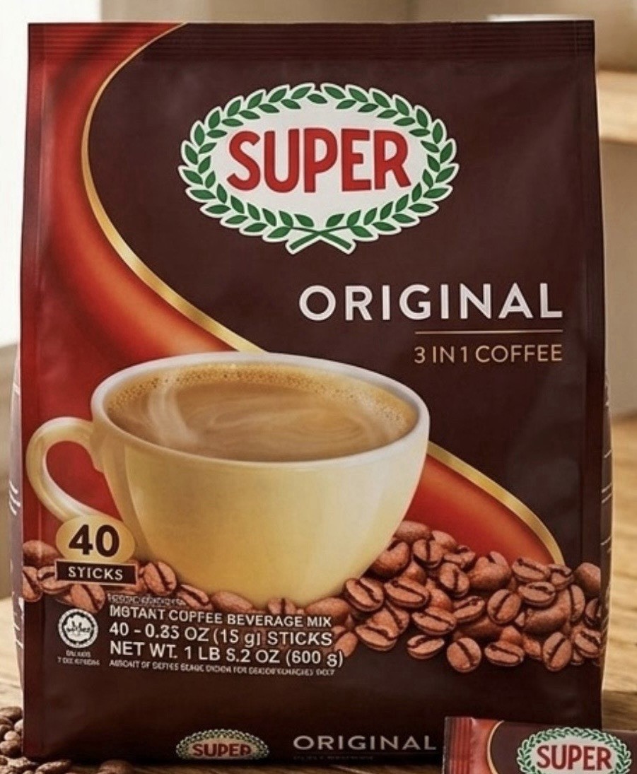 SUPER Original 3 in 1 Instant Coffee Beverage Mix 40 Sticks (21.16 oz) Malaysia
