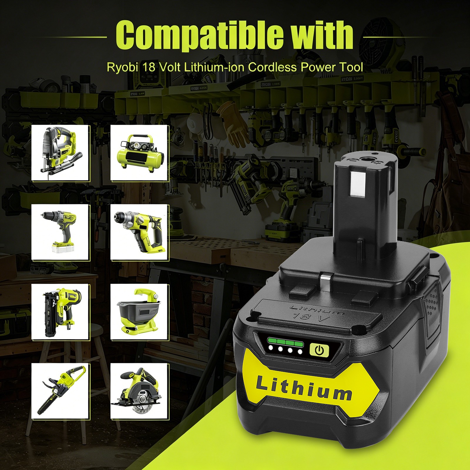 2Pack 6.5Ah 18V Lithium Battery Dual Charger for Ryobi P108 P107 P102 P105 P117