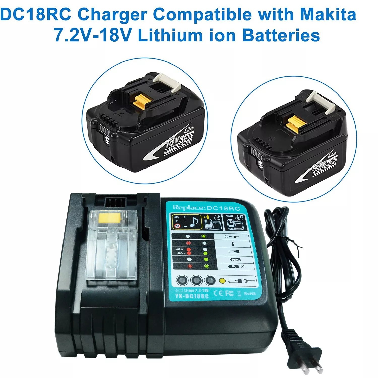 2 PCS 6.0Ah 18V Lithium Battery For Makita LXT BL1850 BL1830 BL1860 With Charger