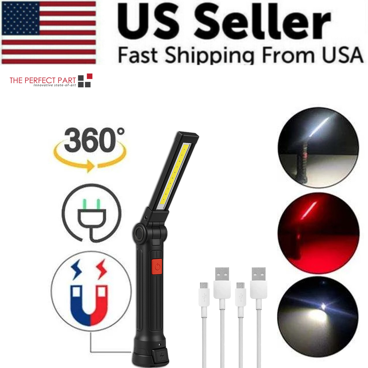 Rechargeable LED COB Work Light Mechanic Flashlight Lamp Magnetic Base Bright