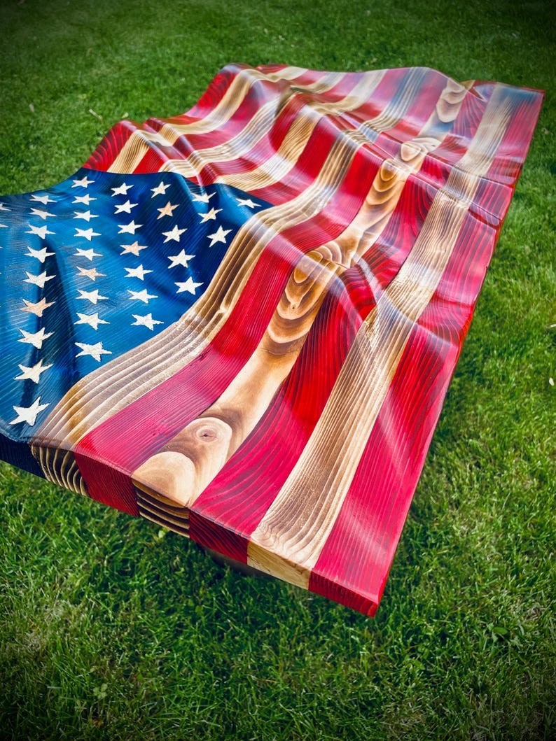 Rustic | American Handmade | Waving Wood American Flag Patriotic Wall Decor Gift