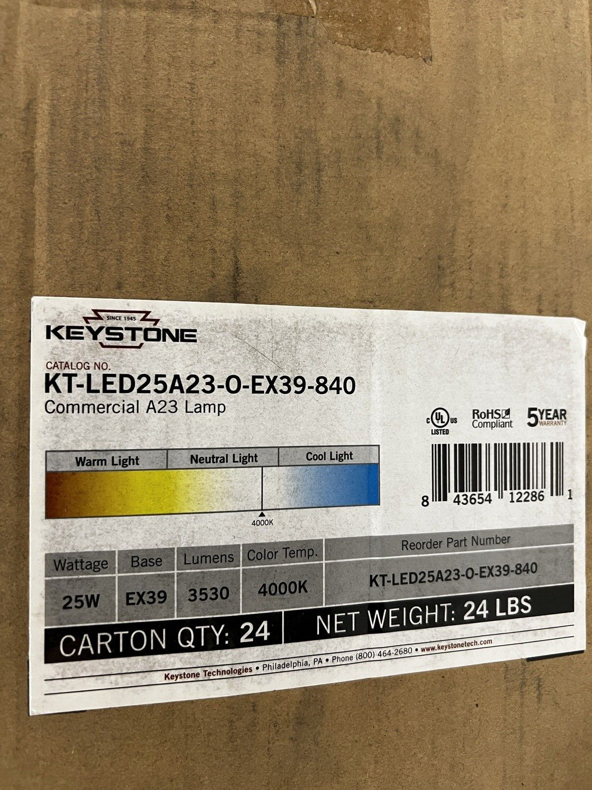 Keystone KT-LED25A23-O-EX39-840 LED Bulb