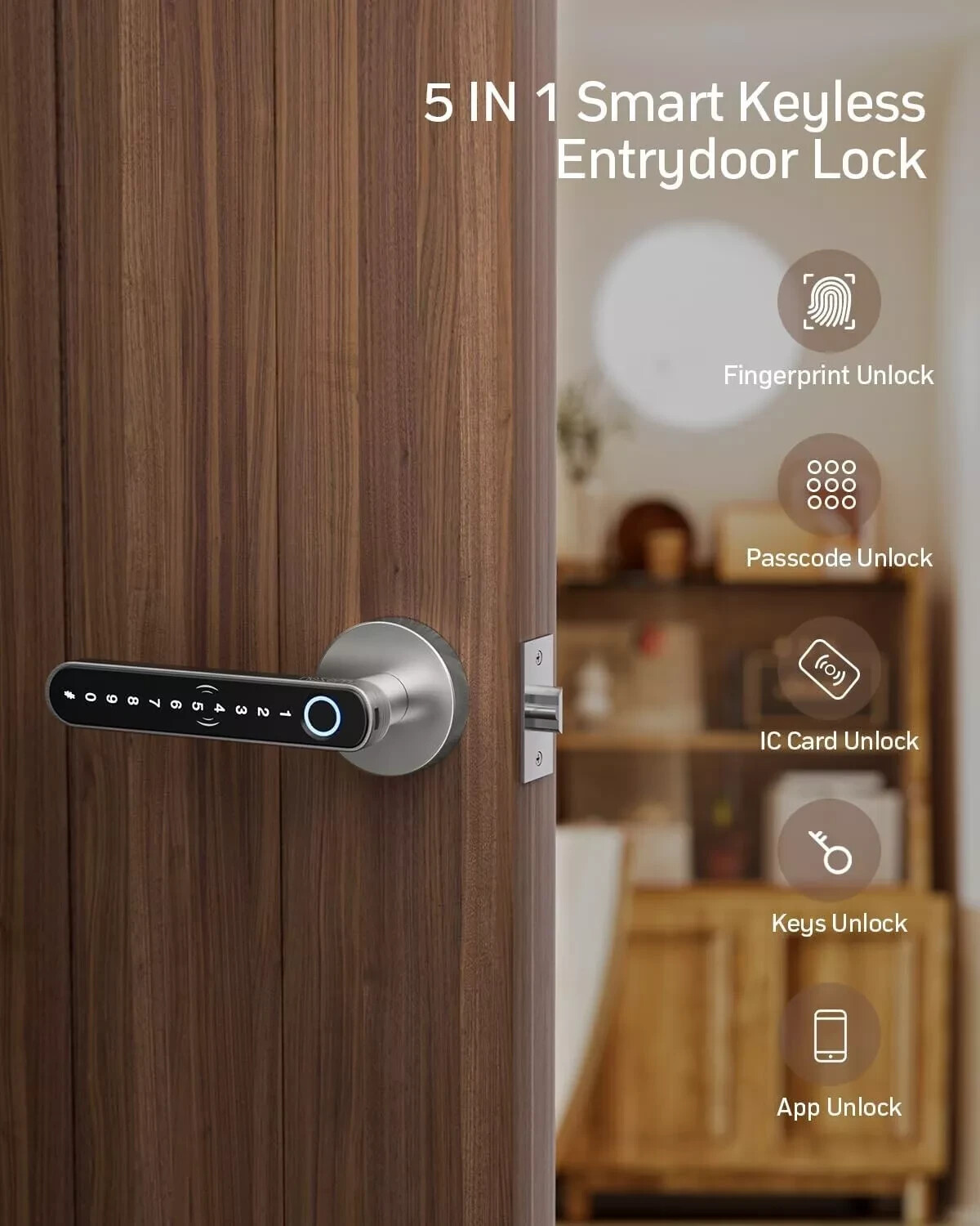 Smart Door Handle, Fingerprint Keyless Entry Electronic Digital Keypad Free APP