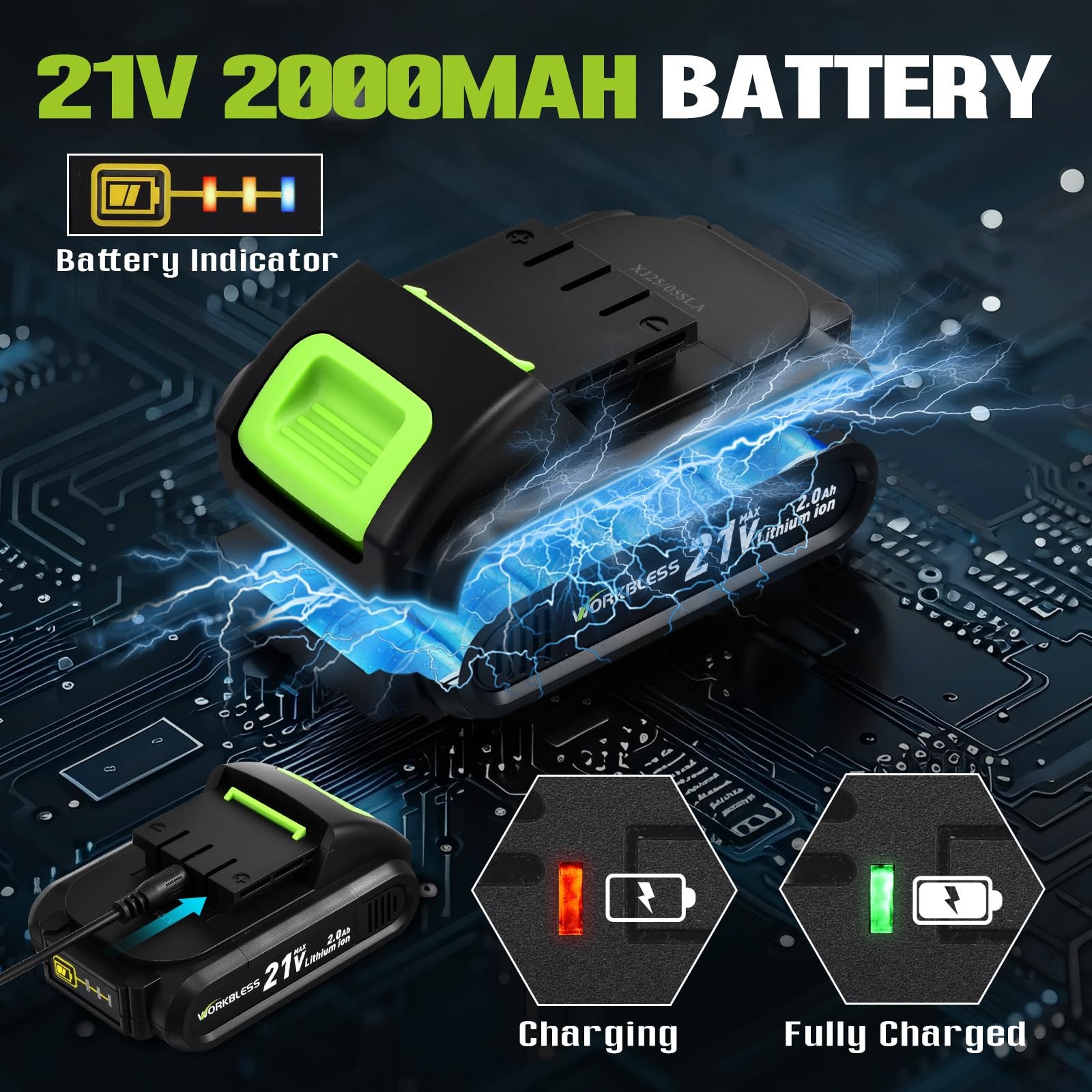 21V Power Drill Set, Cordless Drill with Battery and Charger (Green, 1 Battery)