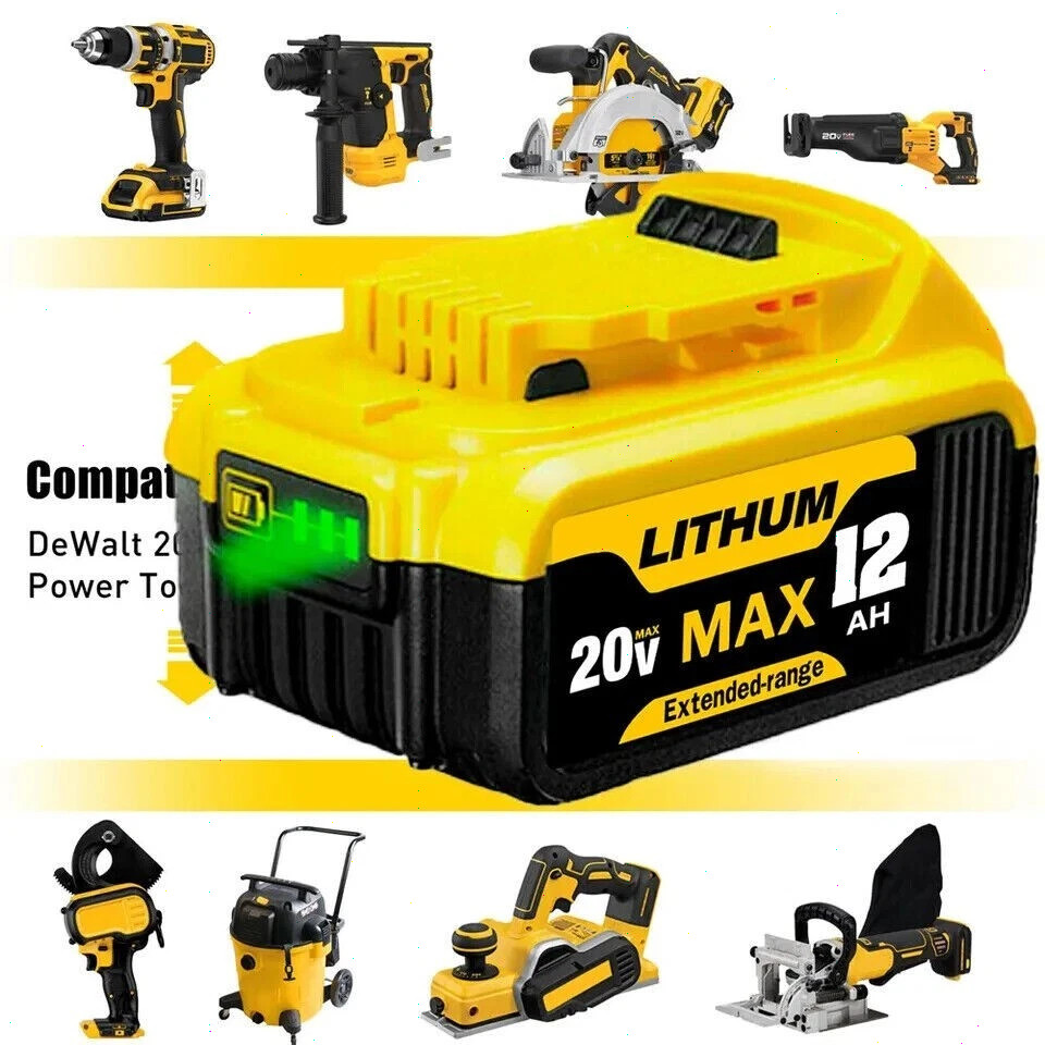 2Pack For DeWalt 20V 20 Volt Max XR 12.0AH Lithium Battery DCB206-2+Dual Charger