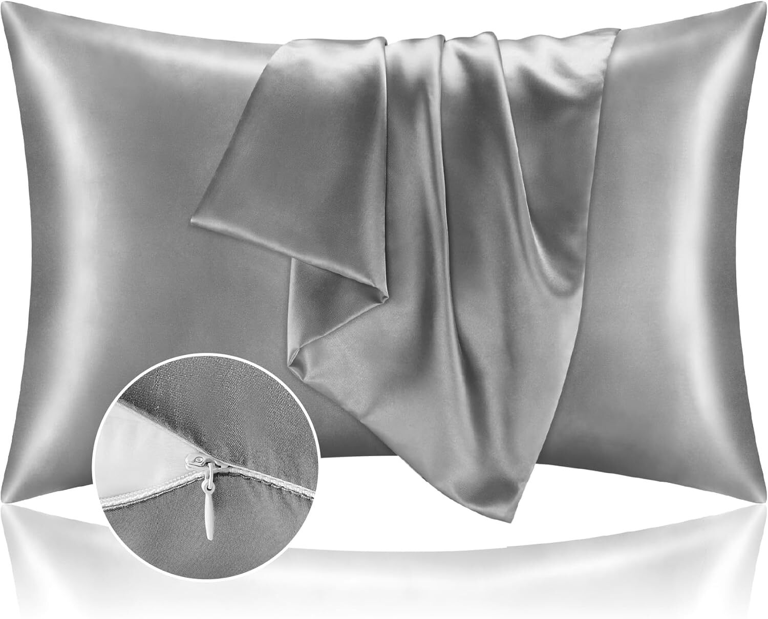 Satin Pillowcase with Zipper 2 Pack Standard Size 20×26 Coral Silk Like Cooling