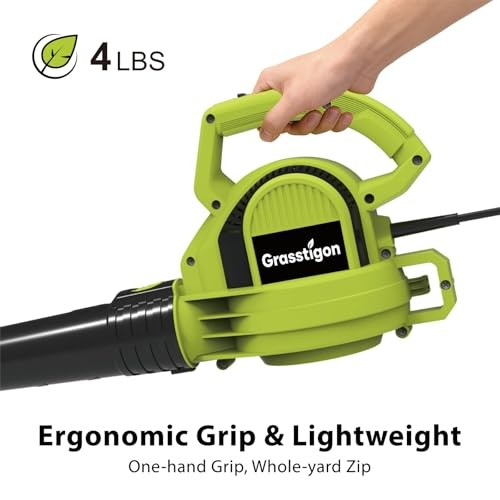 Electric Leaf Blower Corded, 7-Amp, 390CFM/ 210MPH, 2 Speed Modes, Green