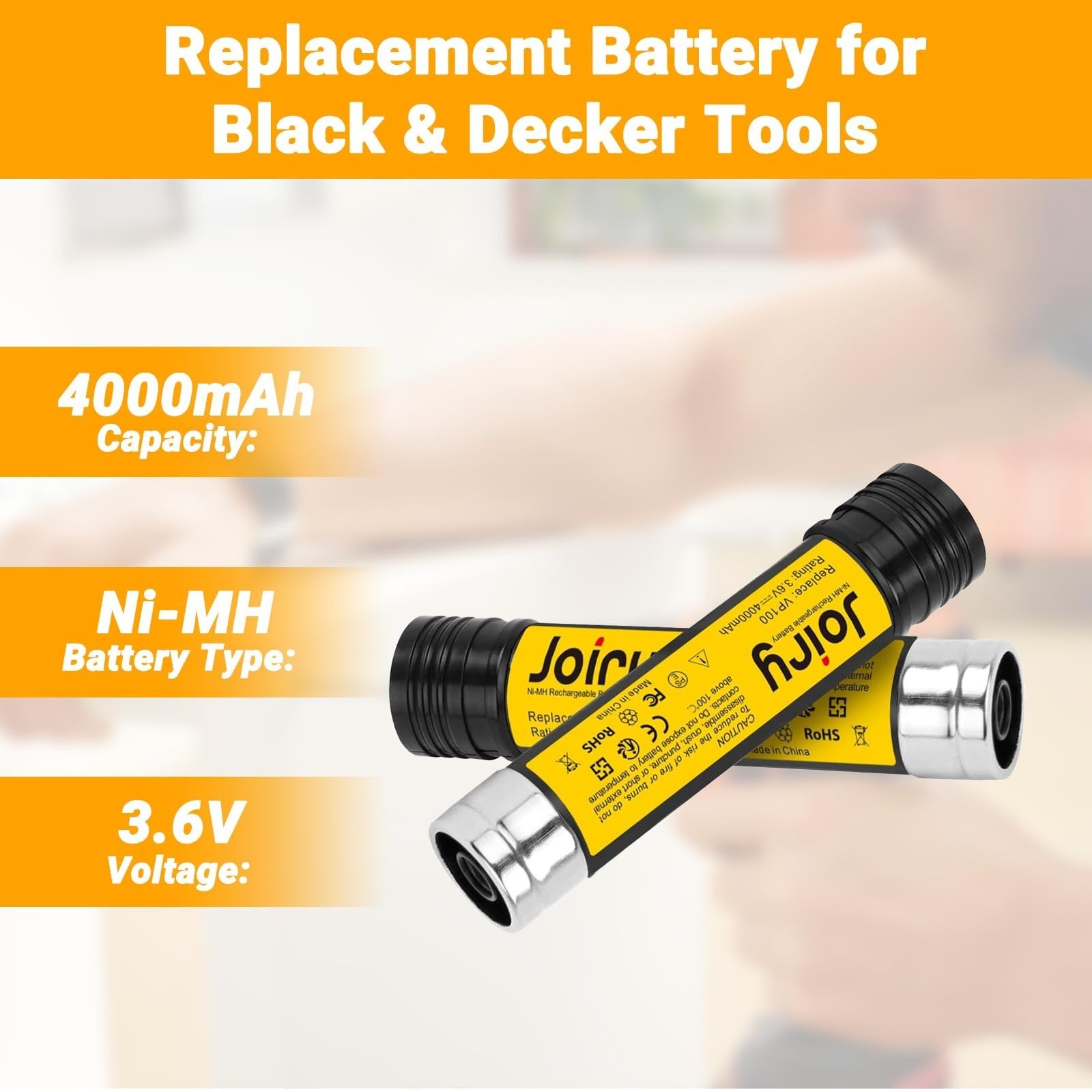 Joiry 3.6V 4000mAh Ni-MH Replacement Battery for Black & Decker 2-Pack