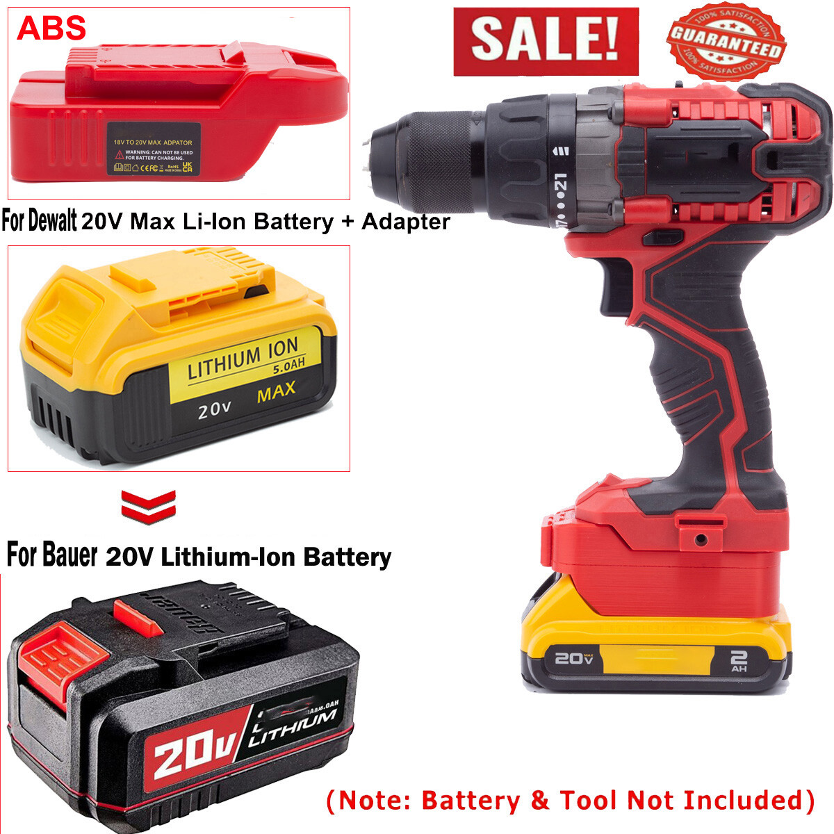 Adapter For Dewalt 20V MAX Li-Ion Battery Convert To for Bauer 20V Series Tools