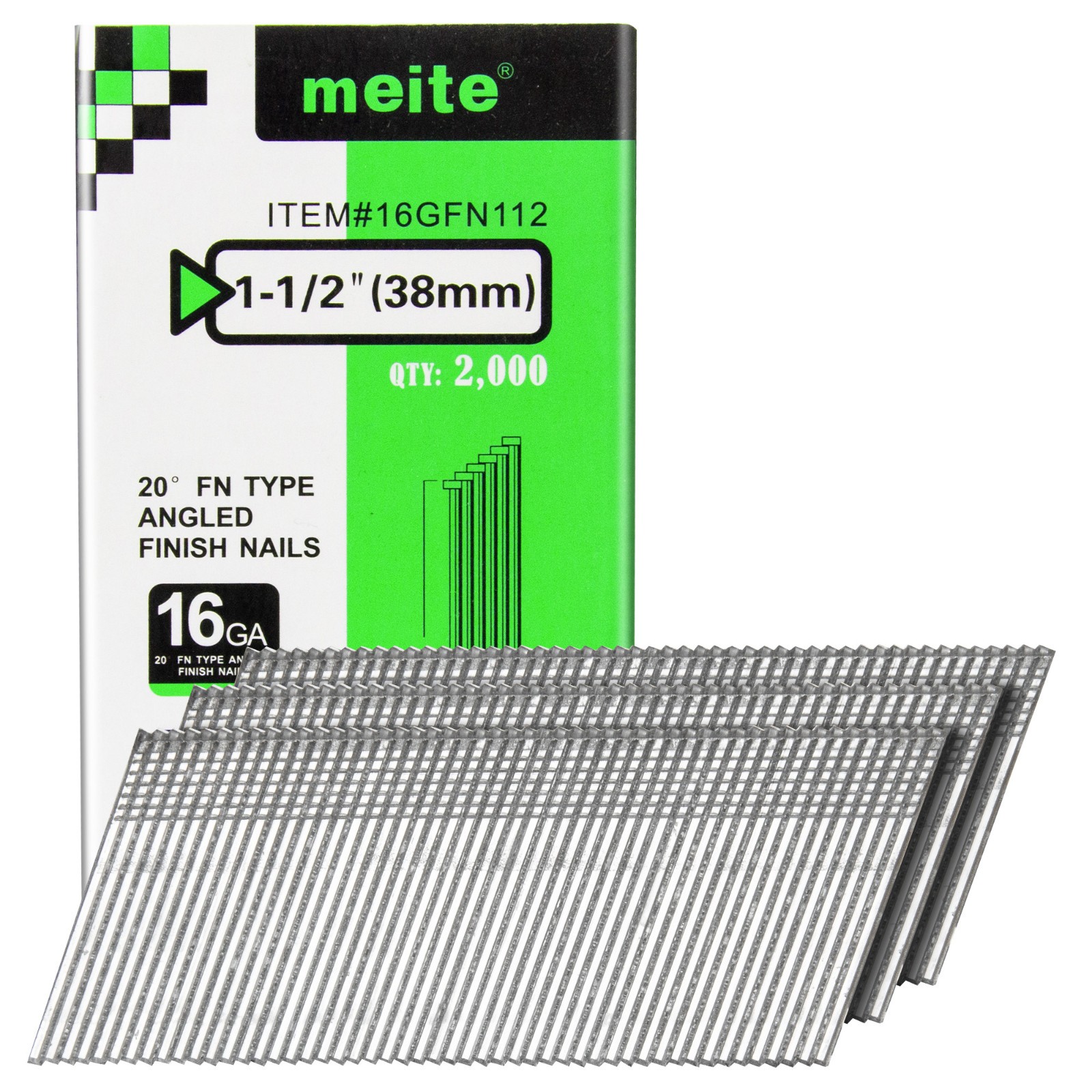 2,000 Counts 1-1/2 Inch meite 16 Gauge 20 Degree Angled Finish Nails Galvanized