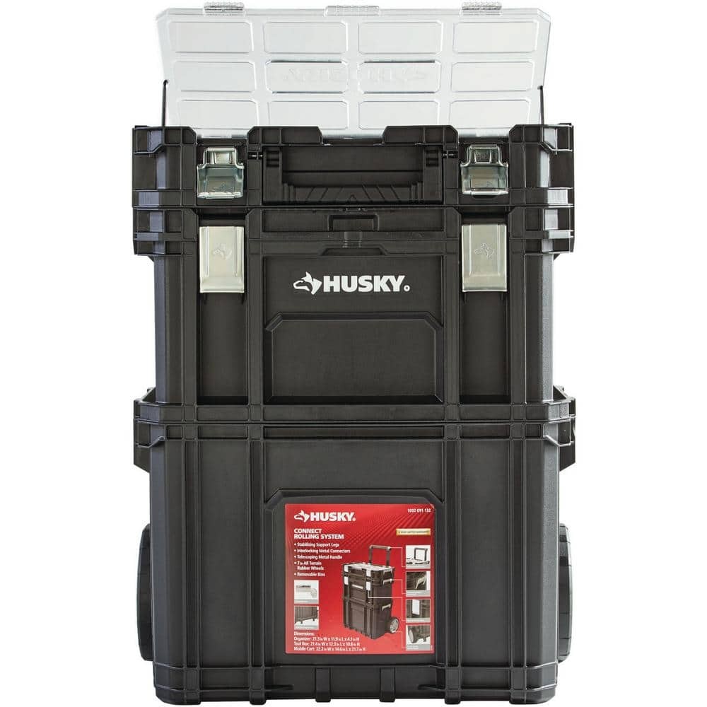 22 in. Husky Portable Rolling Tool Box on Wheels Cart Part Organizer Storage Bin