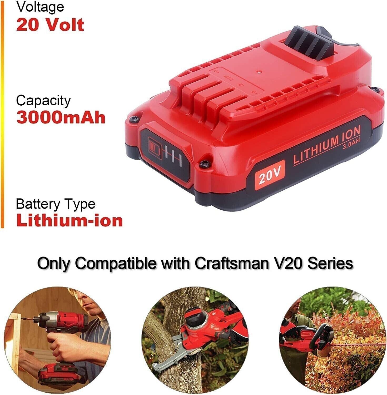 2PACK For Craftsman V20 20 Volt MAX Lithium Battery CMCB204 CMCB202 CMCB201 TOOL