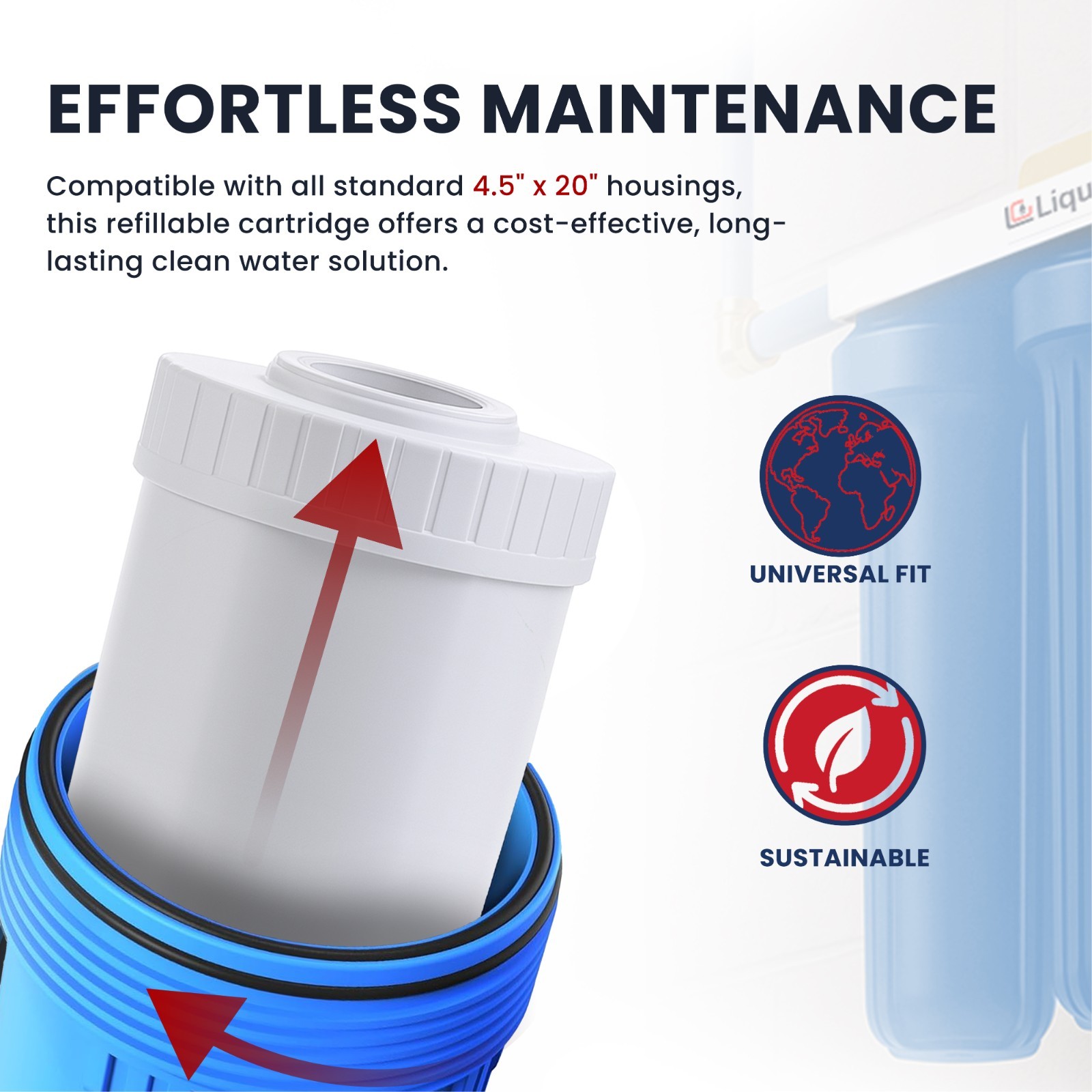 LiquaGen 4.5” x 20” GAC/UDF Filter Cartridge – Chlorine, Taste & Odor Reduction