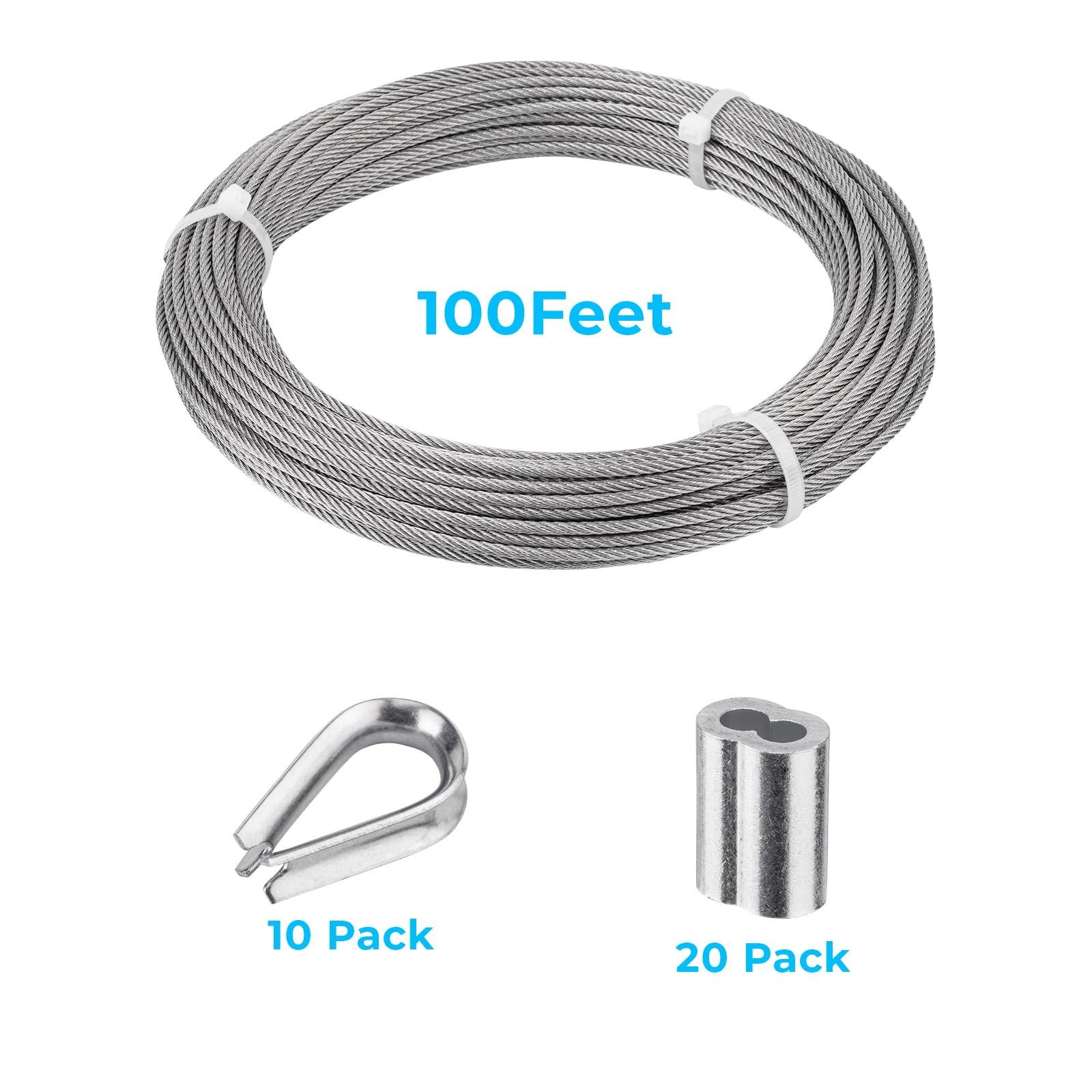 SIDAZON 1/8 inch Wire Cable,100ft Rope Metal Cable 1/8″x100FT, Silver