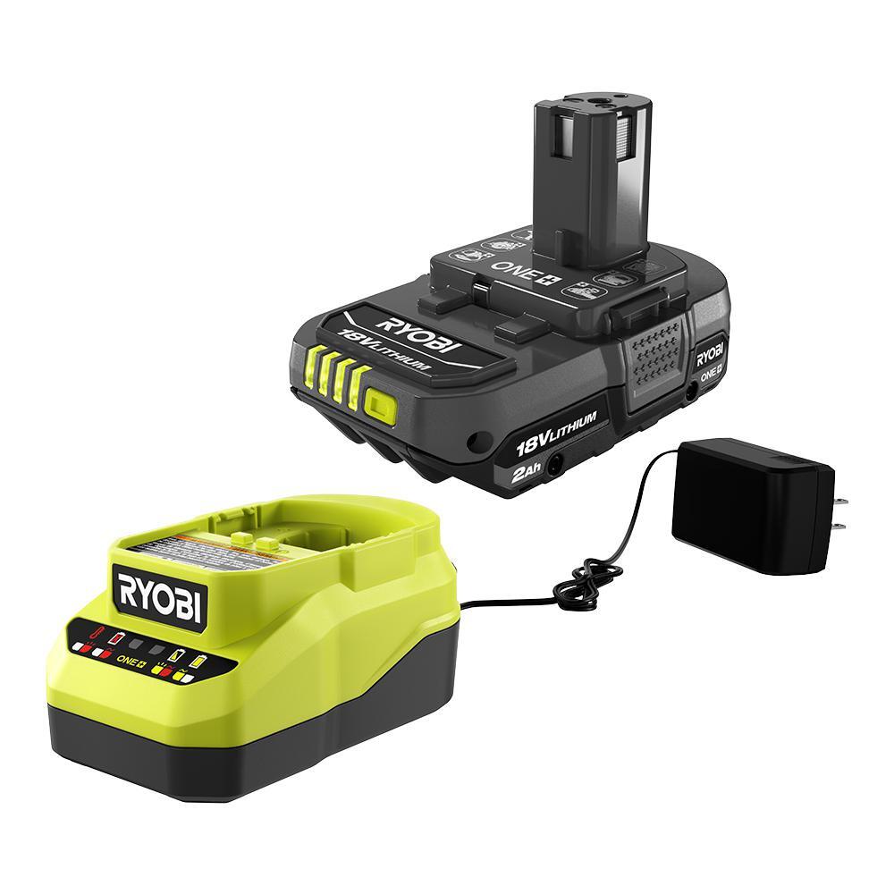 RYOBI 18V Lithium-Ion 2.0 Ah Compact Battery and Charger Starter Kit