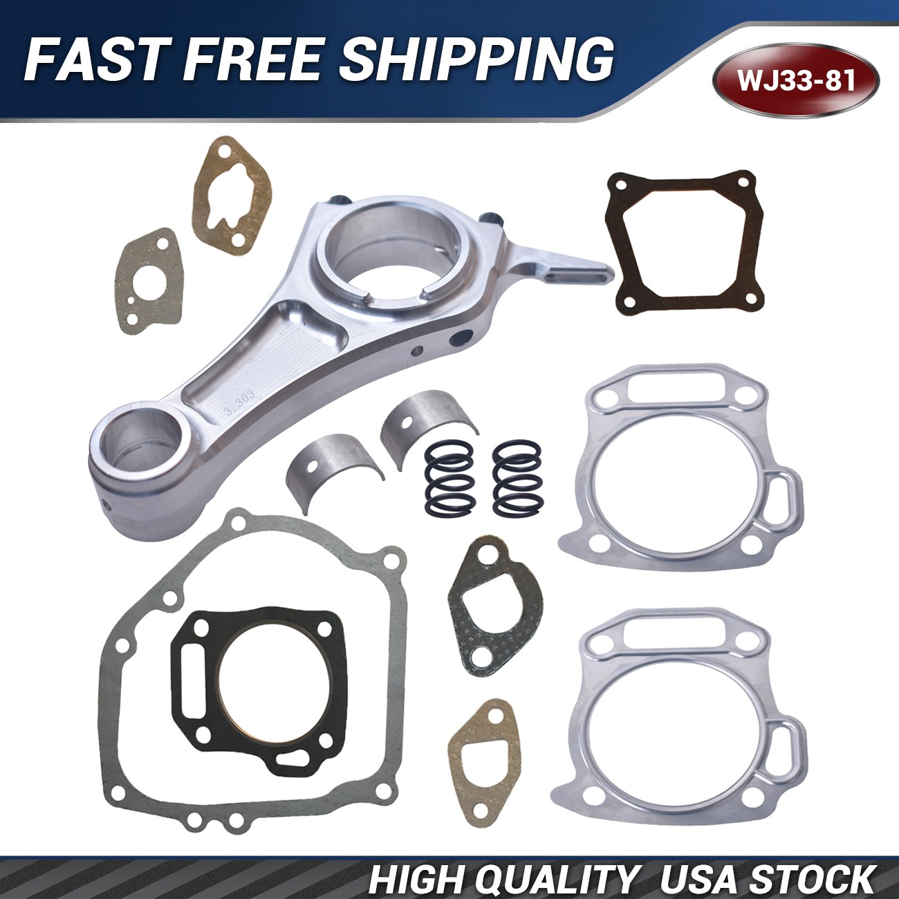 3.303″ Billet Aluminum Connecting Rod With 26lb Valve Spring Kit For Honda GX200
