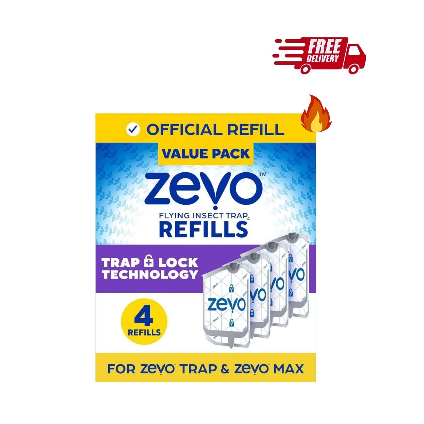 4 Refill Cartridges Zevo Flying Insect Trap Refill Cartridges -Easy to Use