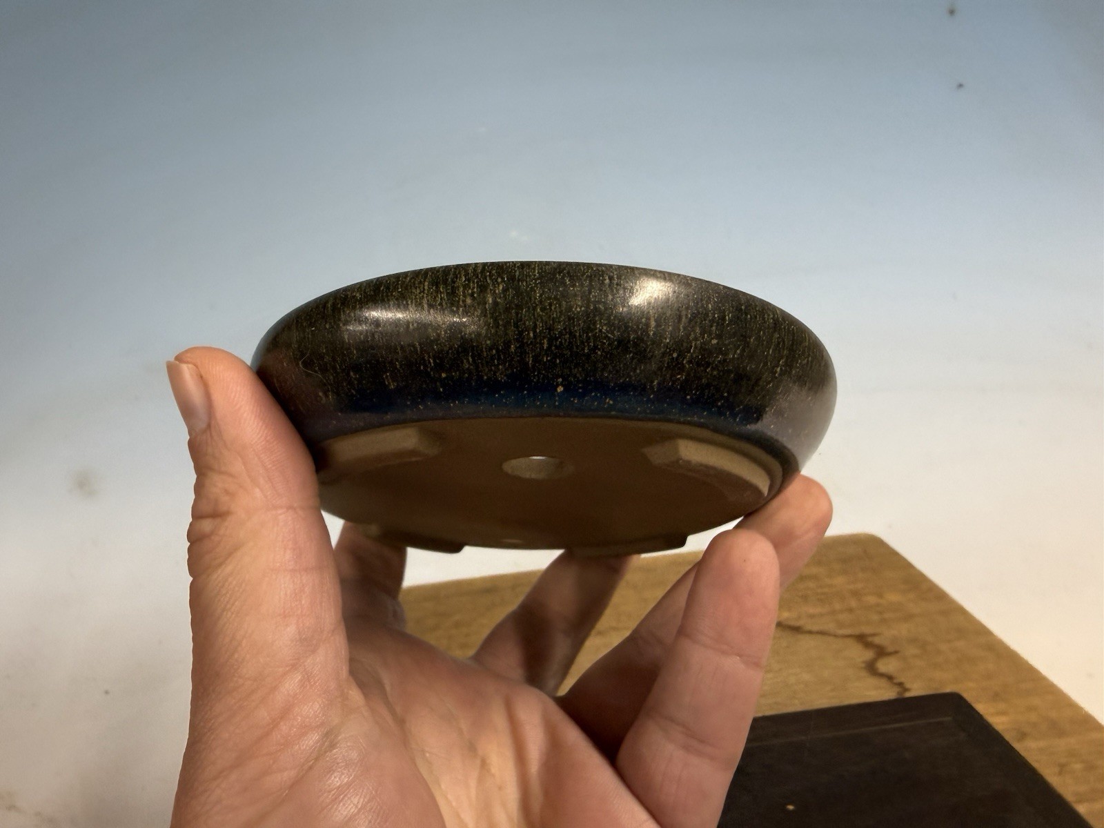 Japanese Unknown Maker Shohin Bonsai Tree Pot 6 1/8” Beautiful Blue Glaze