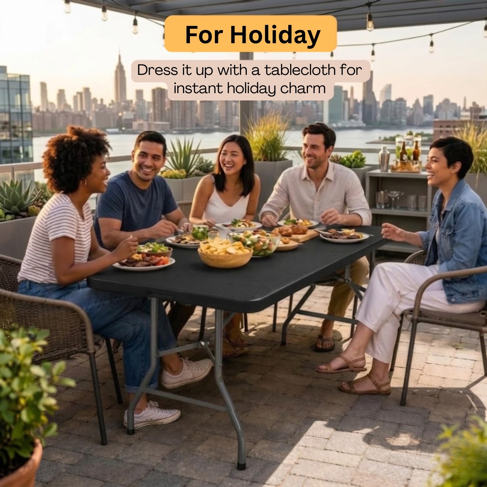 6Ft Plastic Folding Table – Ideal for Indoor/Outdoor Dining & Party Use Black