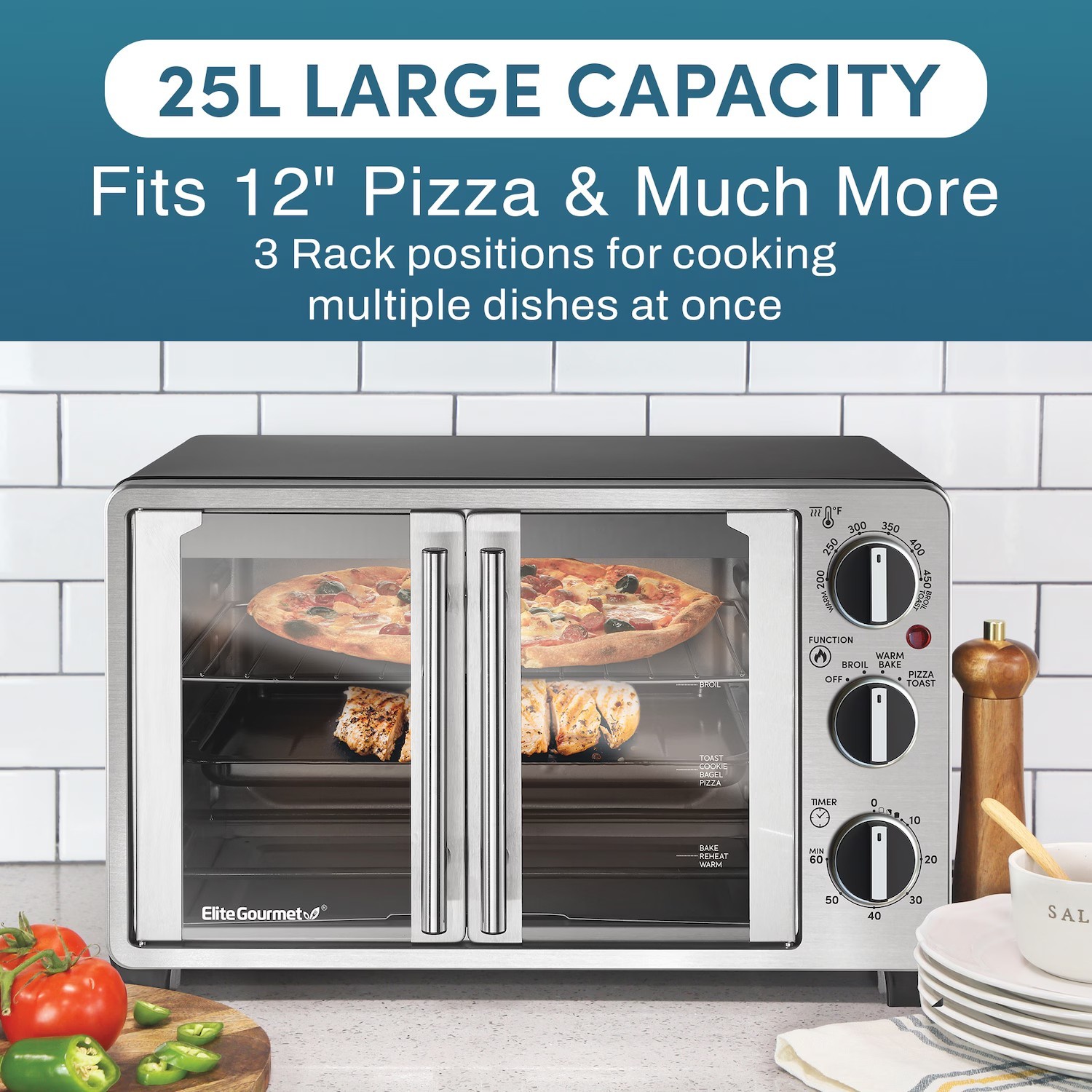 Elite Gourmet Double Door Toaster Oven Bake Broil Toast-FREE SHIPPING