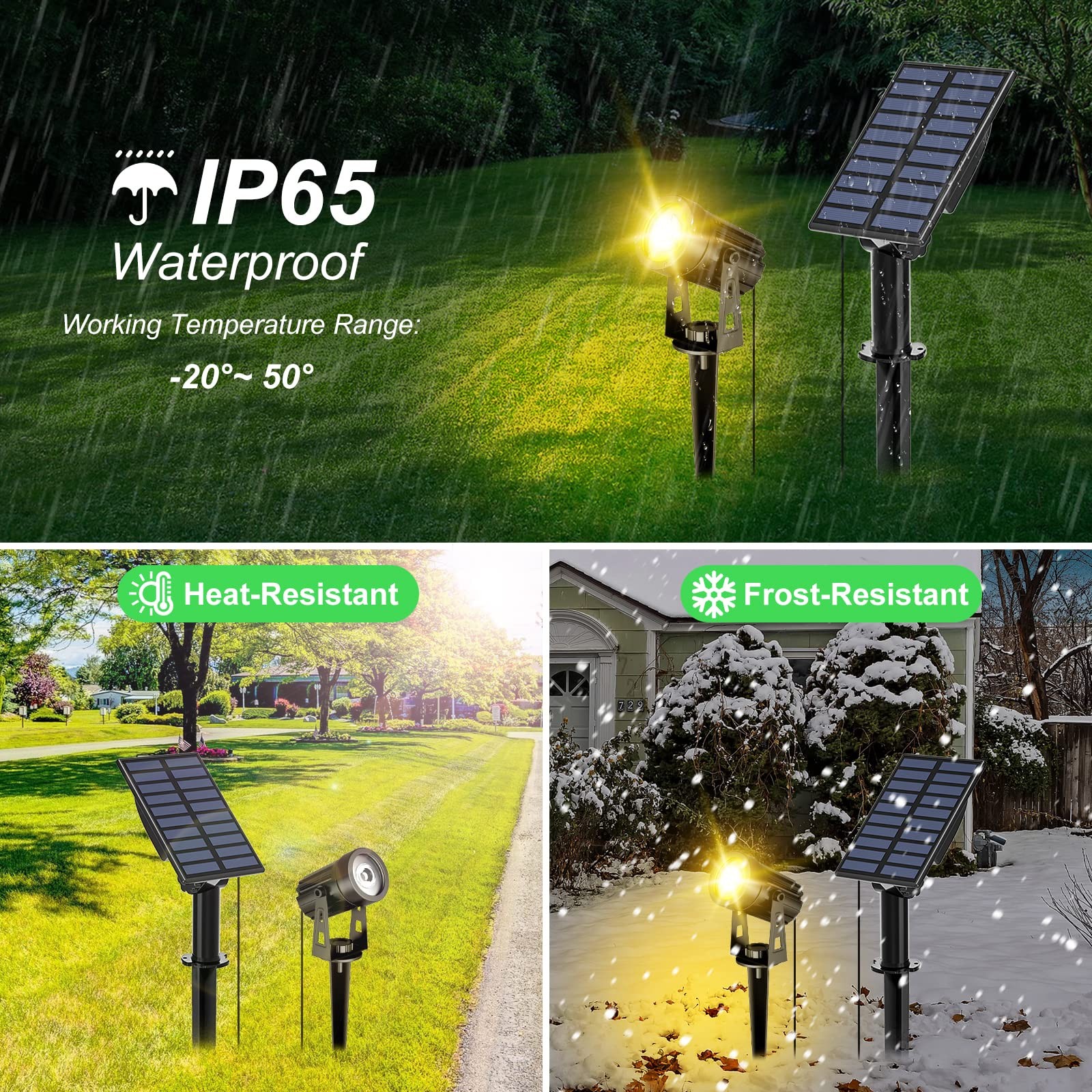 T-SUN Outdoor Waterproof Solar Spotlights Warm White for Garden & Landscape