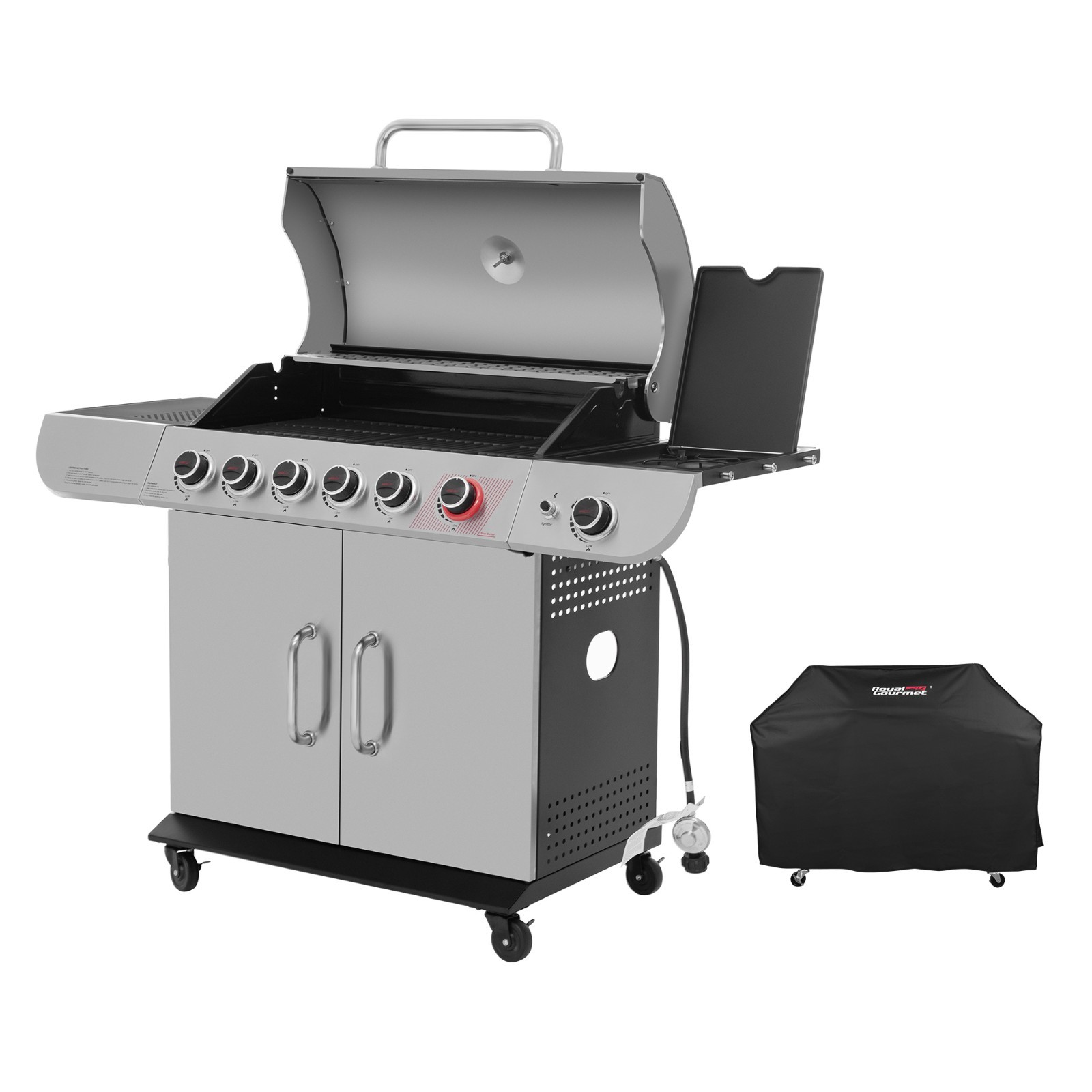 Royal Gourmet 6-Burner Gas Grill with Sear Burner ,Side Burner,and cover ,Silver