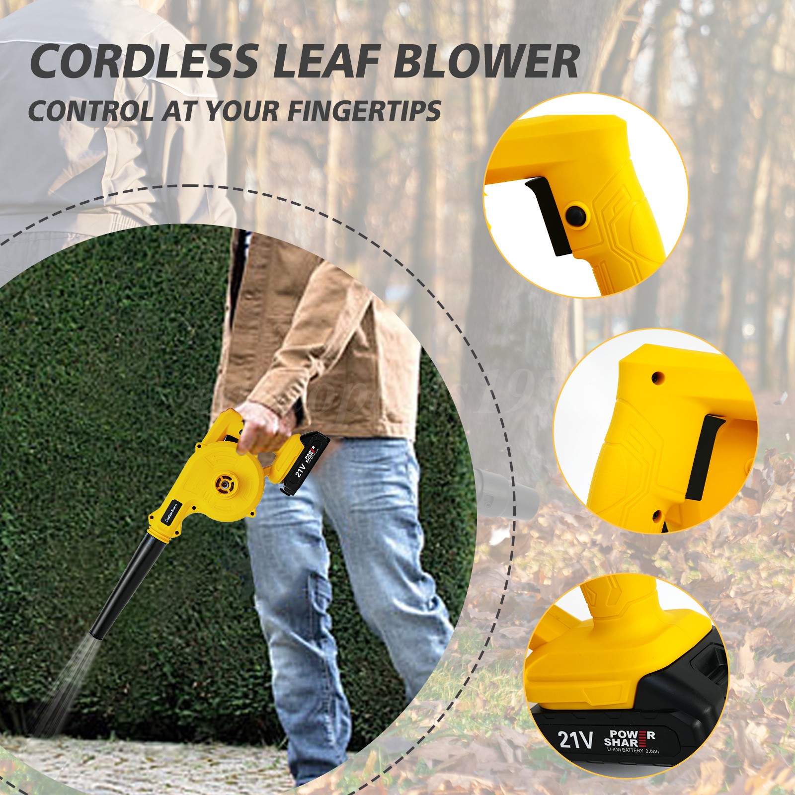 Portable Leaf Blower, Cordless Leaf Blower Sweeper 350CFM / 150MPH with Battery