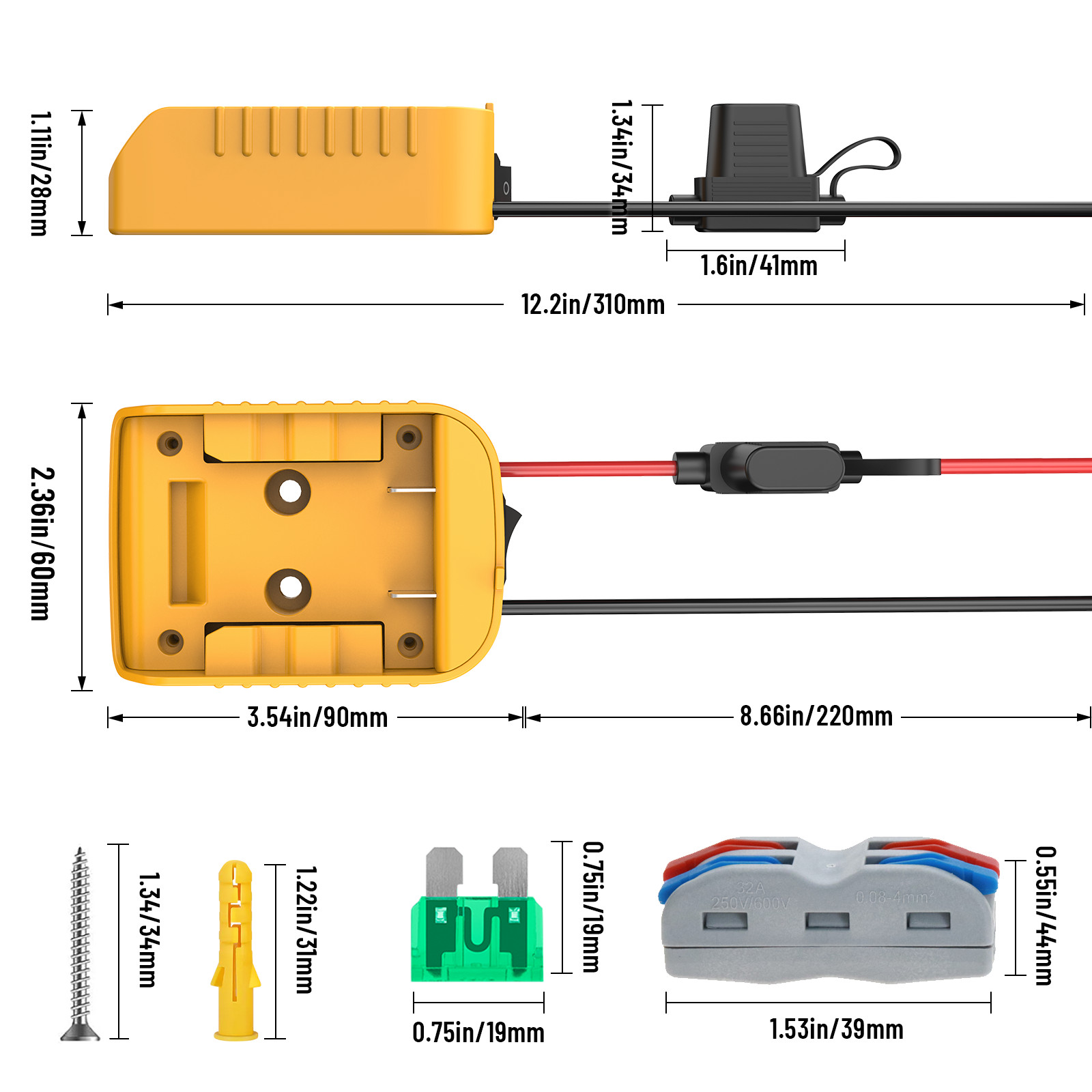 Power Wheel Adapter with Switch Compatible with Dewalt 20V Battery Holder Dock