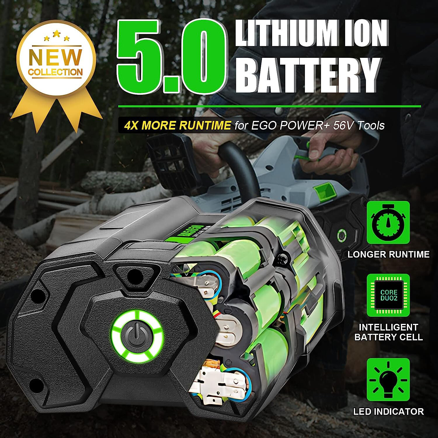 56V 5.0Ah Lithium Ion Battery Pack For EGO Power+ 56Volt BA4200 BA2800T BA2240