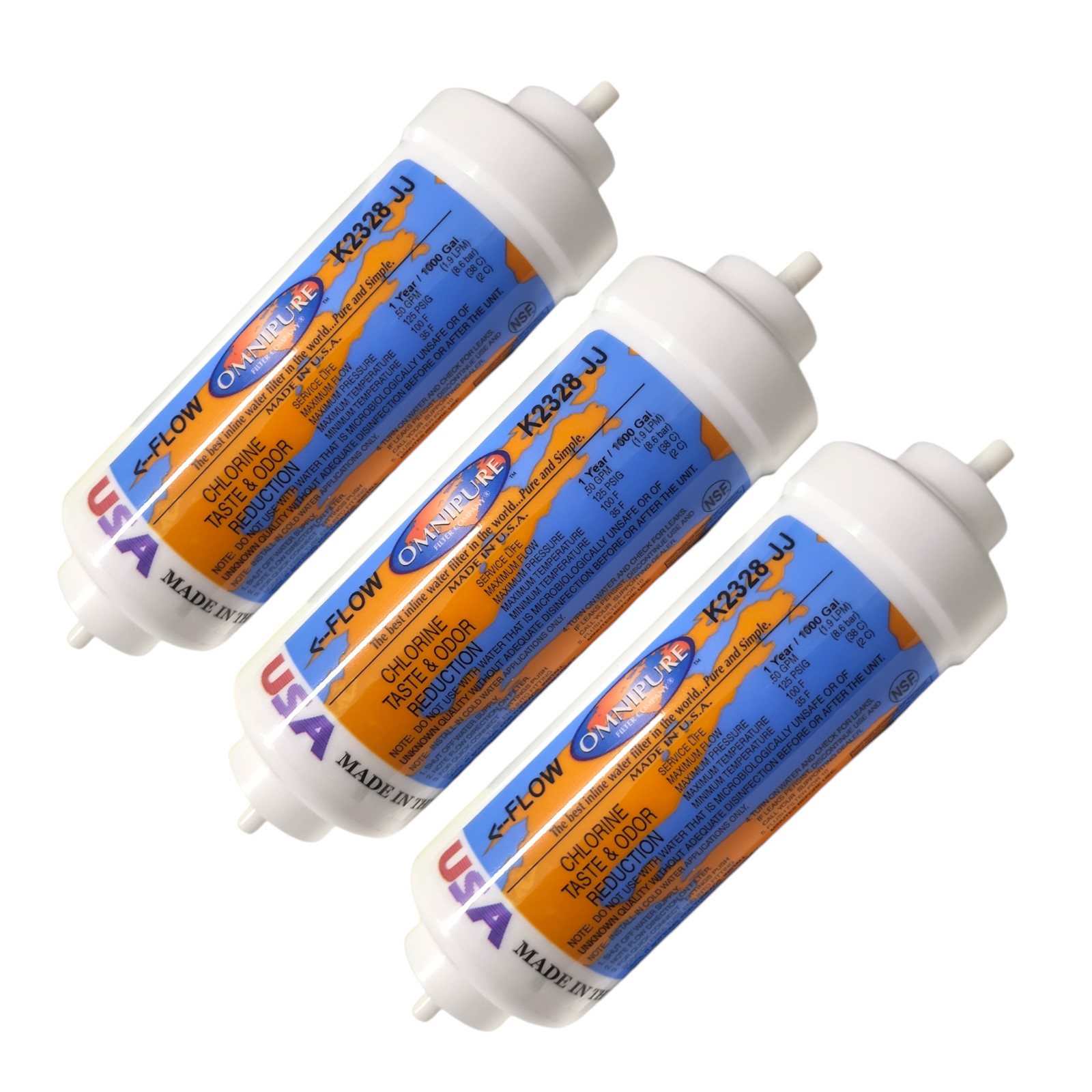 Omnipure K2328-JJ Carbon filter for Chlorine and Taste 6″x 2″ for 1/4″ QC 3-PACK