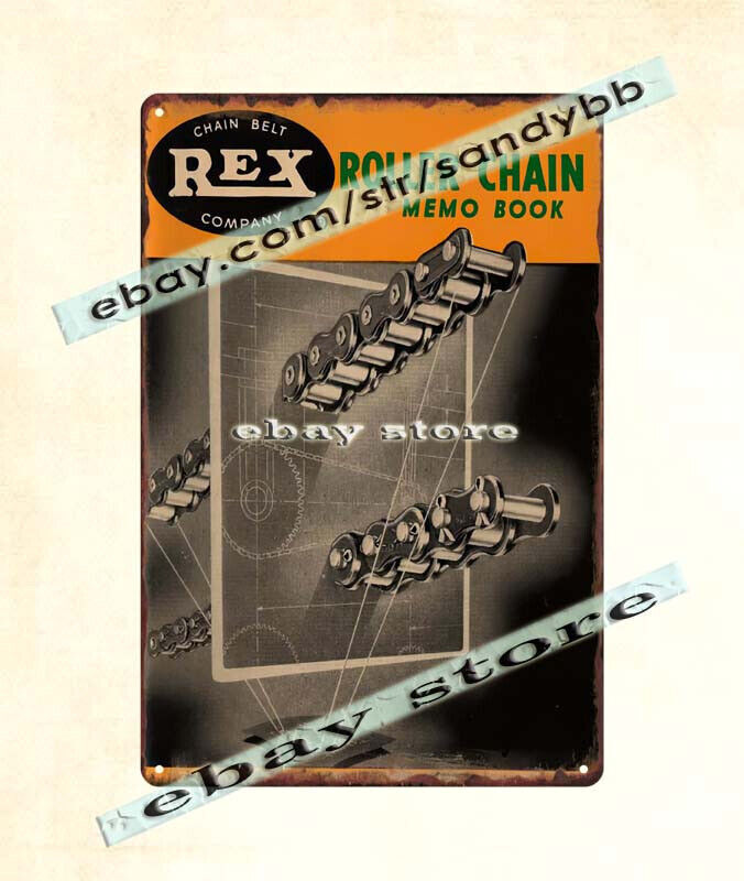 REX Chain Belt Company Roller Chain metal tin sign garage themed room