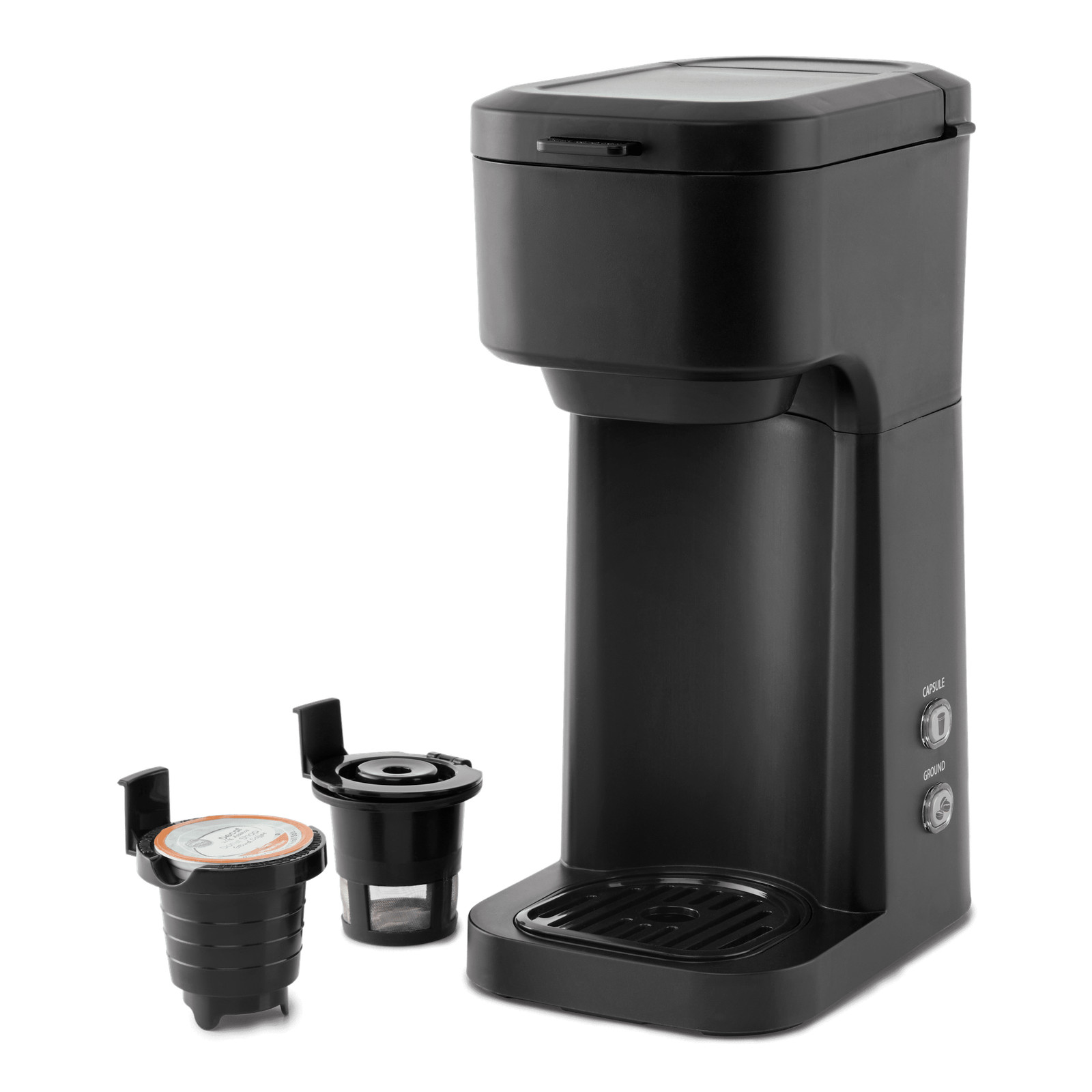 Black Matte Dual Brew Coffee Maker, Single Serve, Auto Shutoff, 14 Oz Reservoir