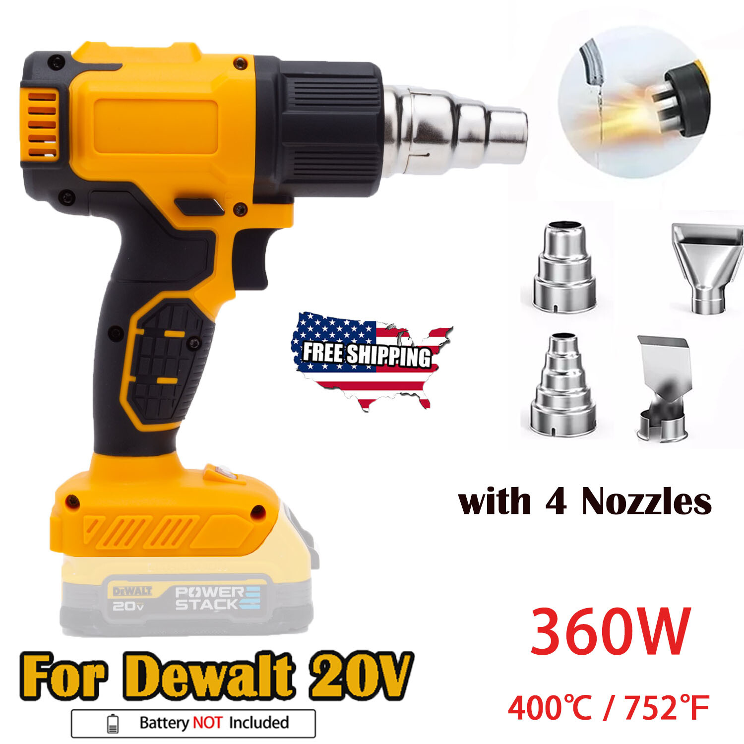 For Dewalt 20V Portable Heat Gun Cordless Electric Heat Gun W/4 Nozzles US stock