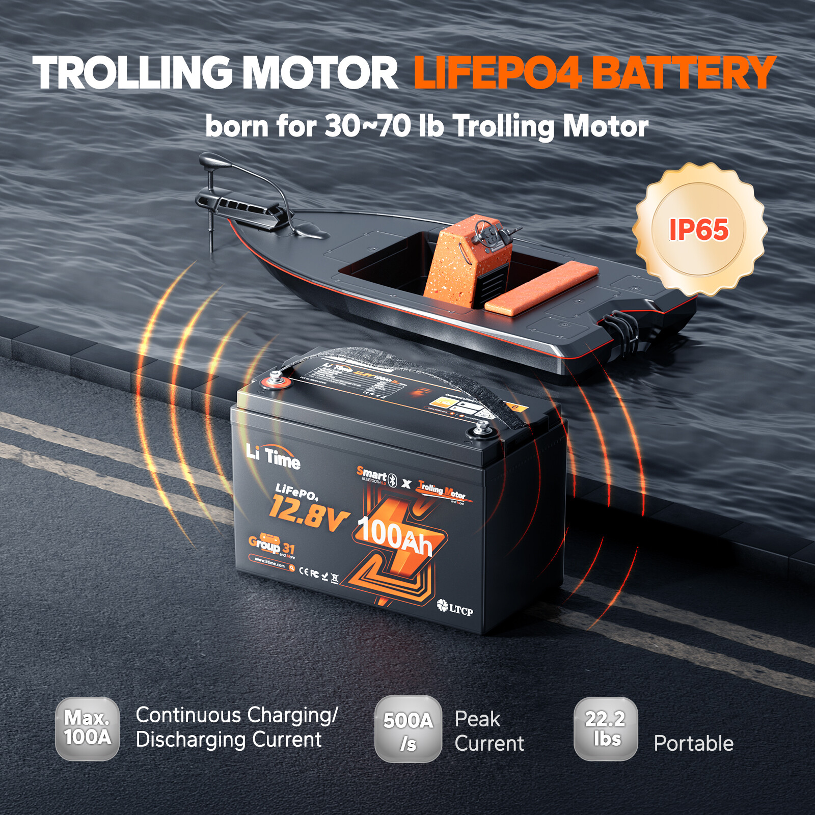 LiTime 12V 100Ah Group 31 Bluetooth Low-Temp LiFePO4 Lithium Battery For RV Boat