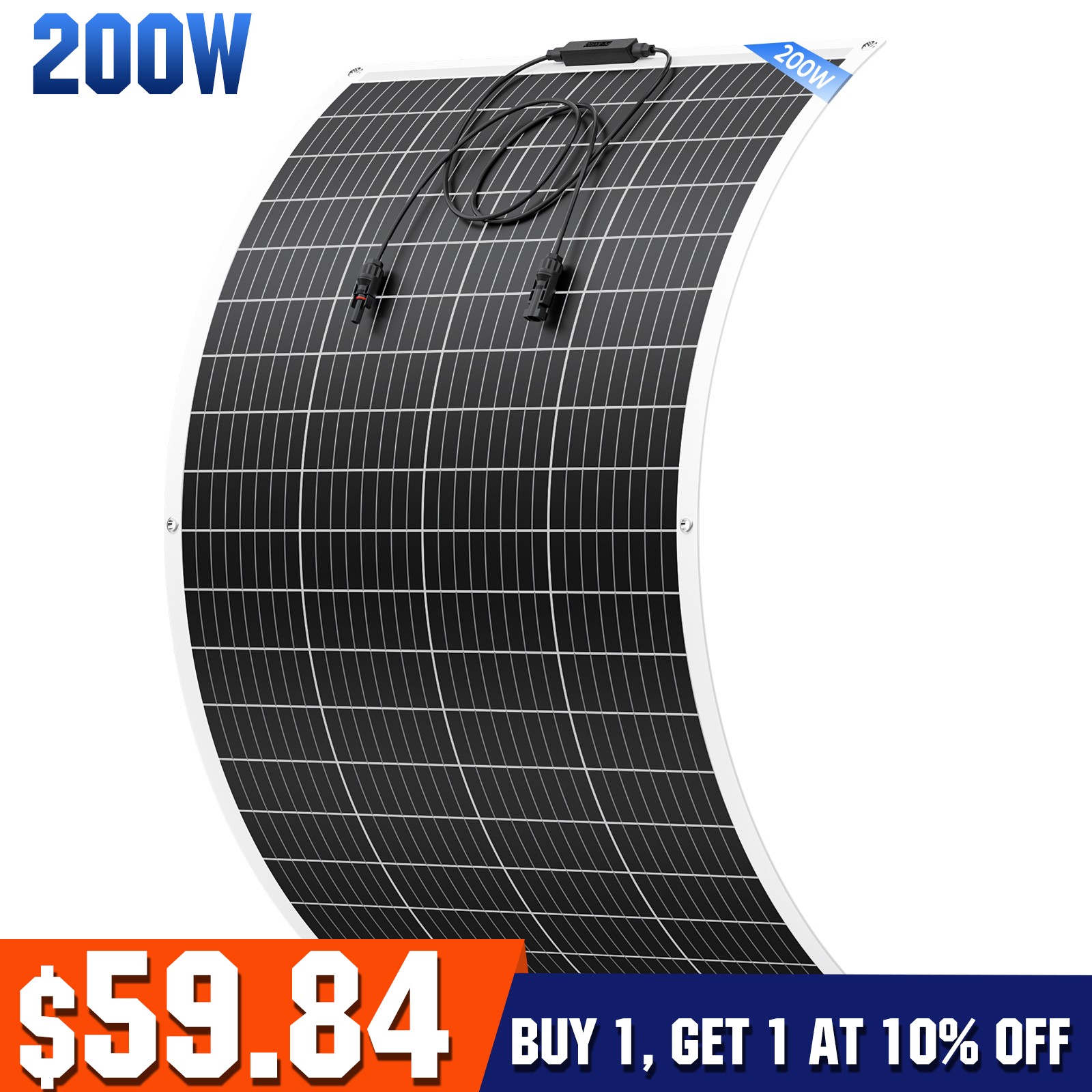 Flexible 200W Mono Solar Panel 12V Power Portable Camping Home RV Battery Charge