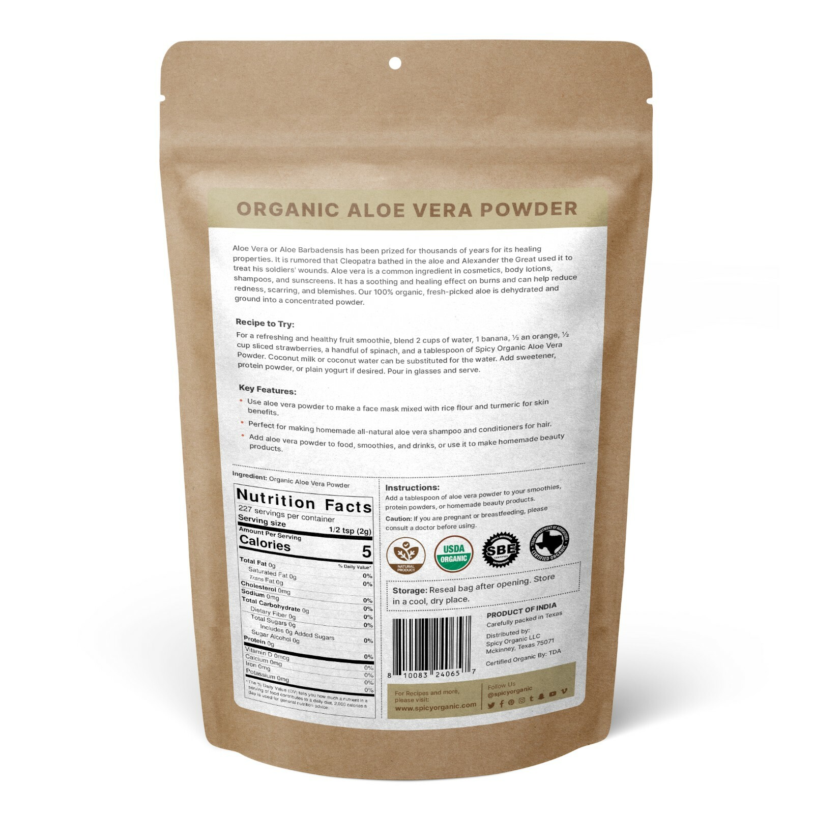 Organic Aloe Vera Powder – Aloe Vera Powder For Hair And Skin -16 OZ