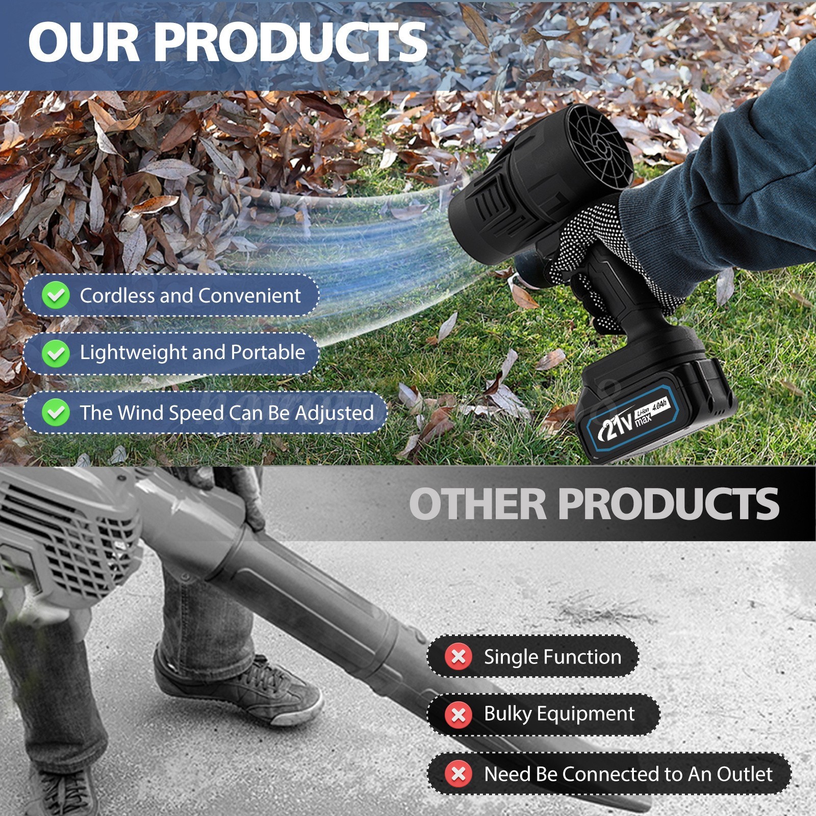 Electric Cordless Leaf Blower 80,000PM Handheld Leaf Blower 2X Battery & Charger