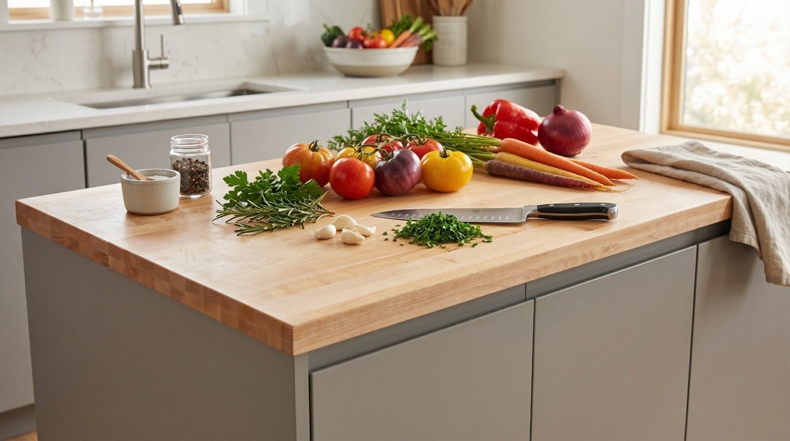 30 in. x 60 in. x 1.5 in. Solid Maple Butcher Block Countertop