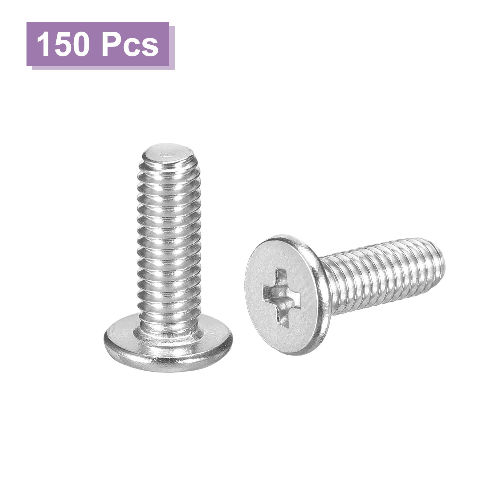 M4x12mm Flat Round Head Screws, 150Pcs 304 Stainless Steel, Bright Finish