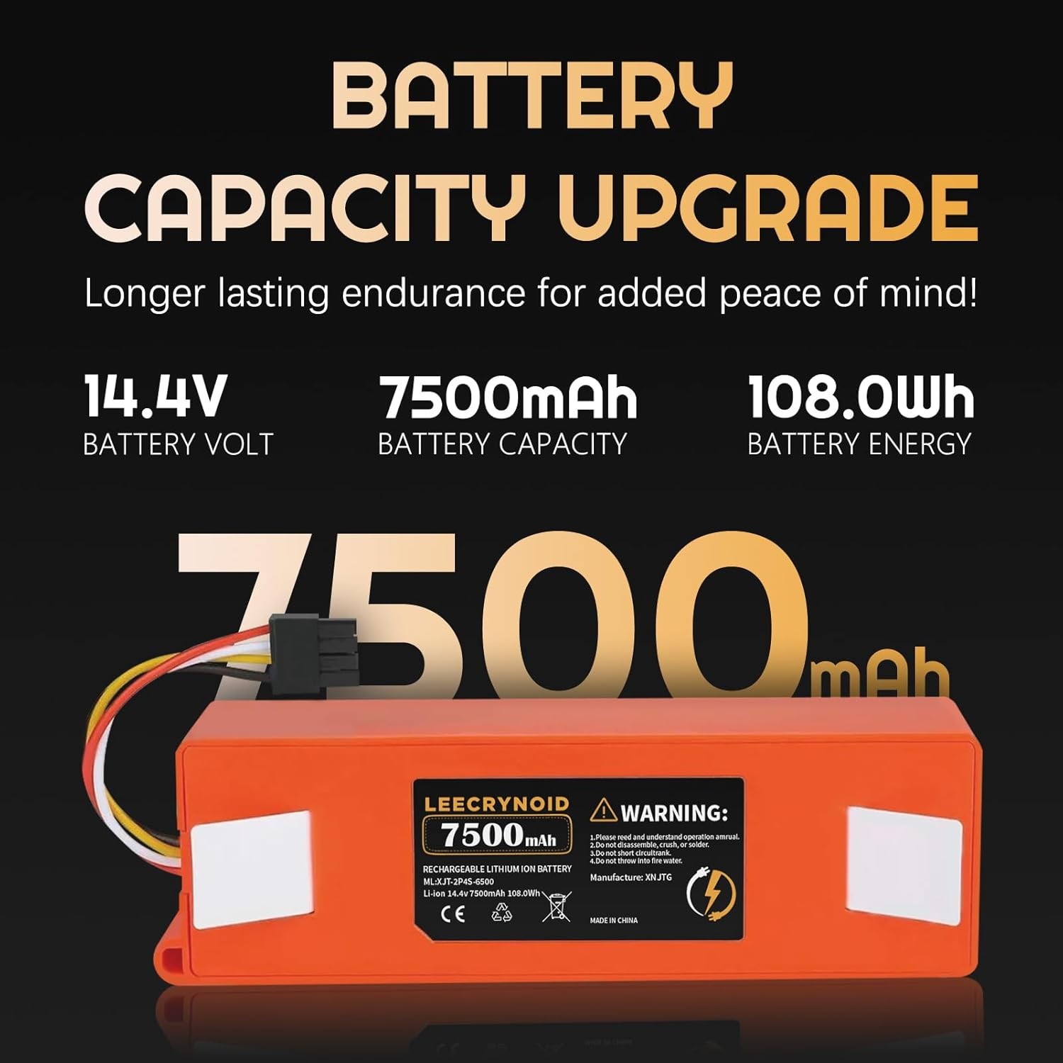 Upgraded 7500mAh 14.4V Replacement Battery for Roborock S4 S5 S6 S7 Q7 Max S50