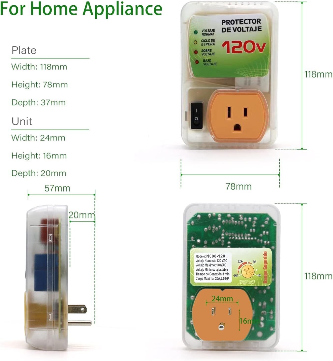 120V US Plug Surge Voltage Protector Power Sockets Refrigerator Appliance Home