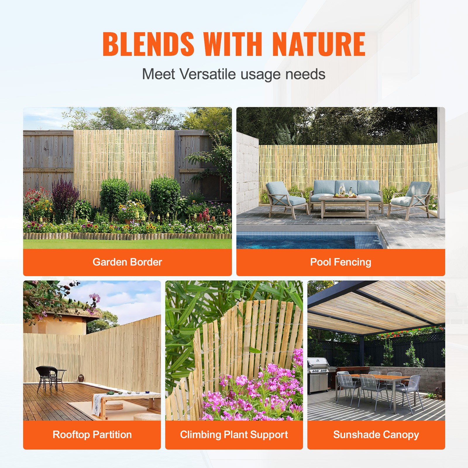 Natural Bamboo Slat Screening Privacy Bamboo Slat Fence 6 ft H x 13 ft L