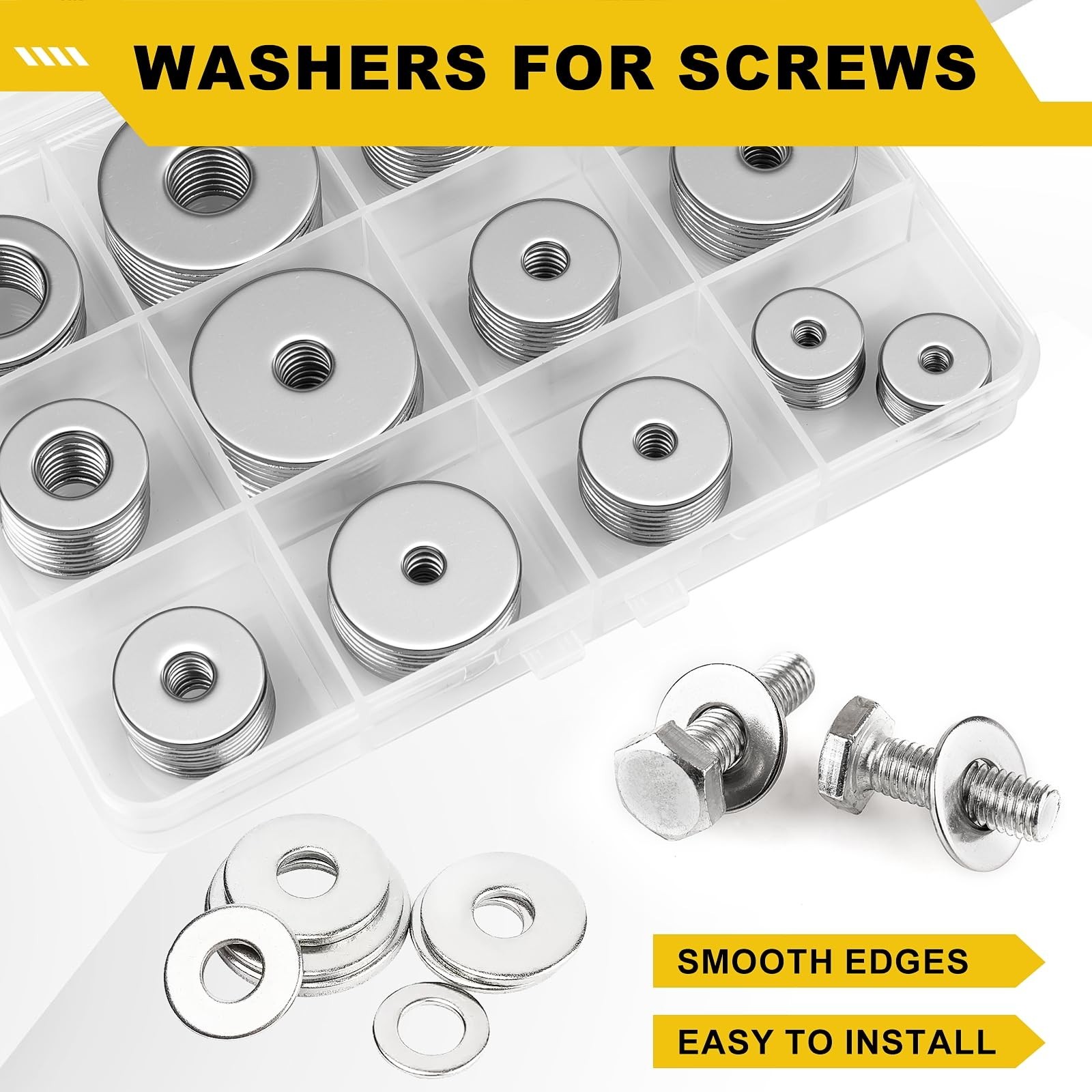 108Pcs 304 Stainless Steel Flat Washers, Fender Washers Assortment Kit 12 Siz…