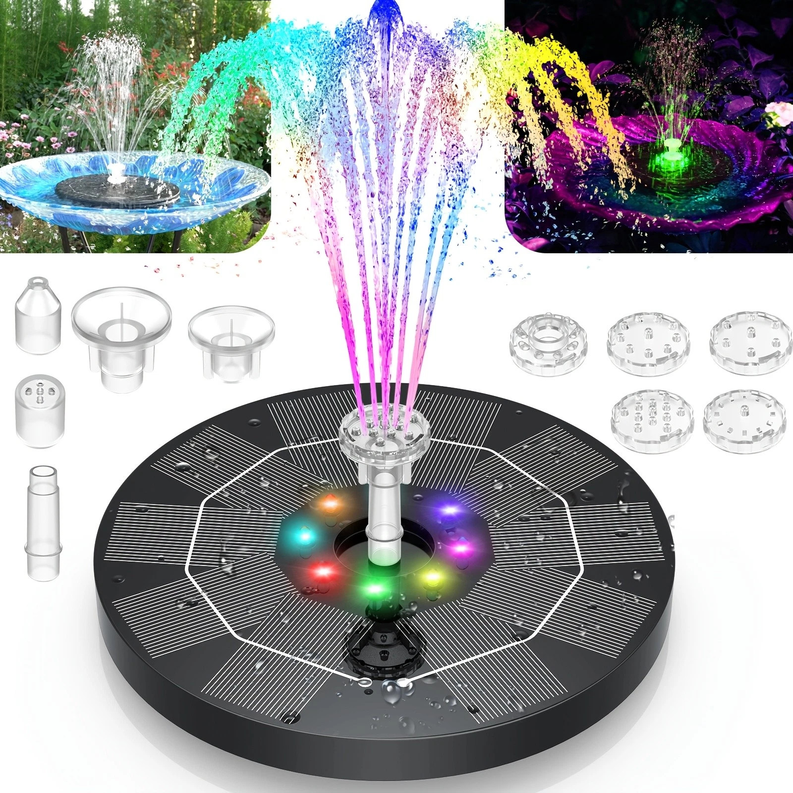 With 6 Nozzles 6.5W Solar Fountain Pump Water Pump Built-in 1500mAh Battery