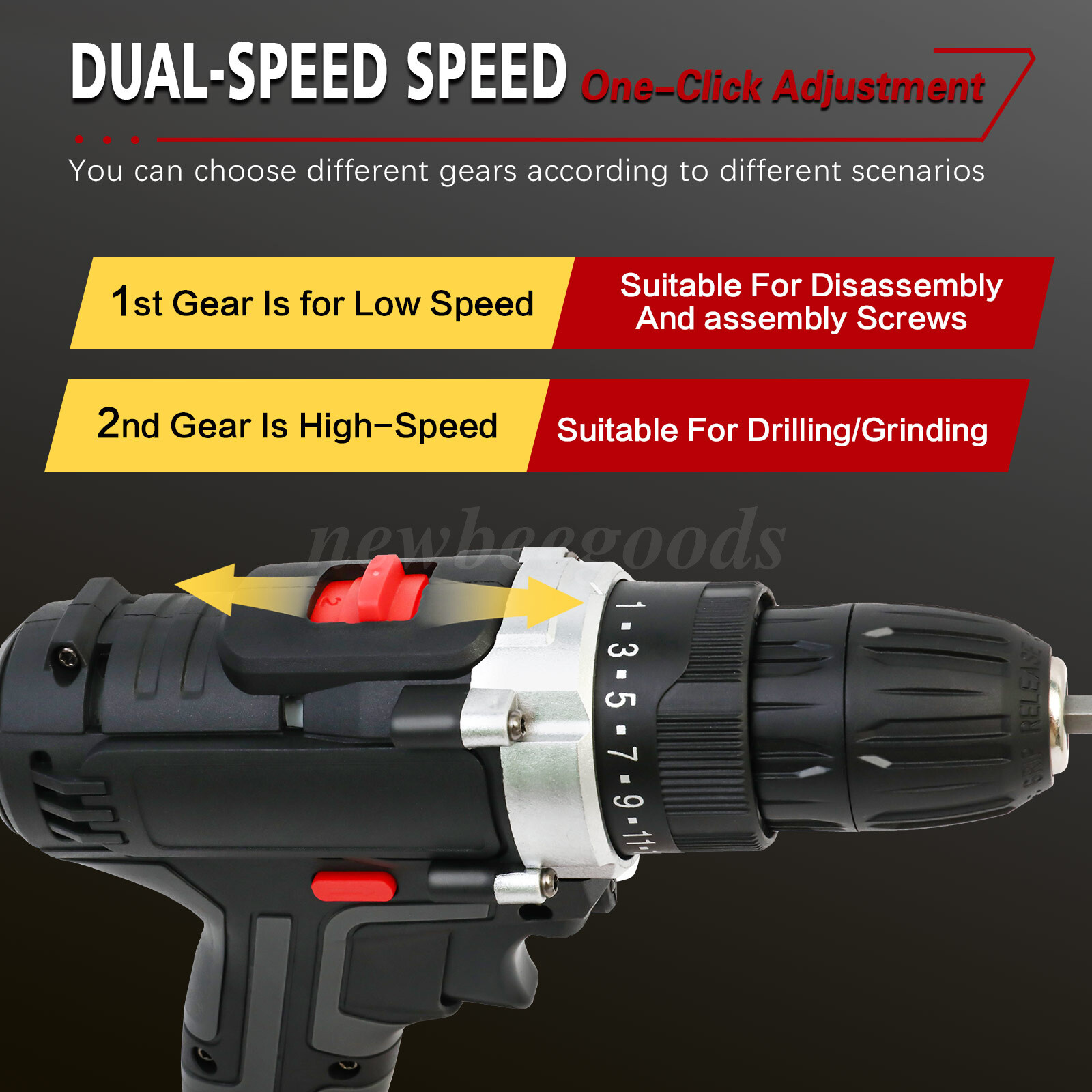 21V Electric Drill 3/8″ Power Cordless Screwdriver Drill Set with 2 Battery Kit