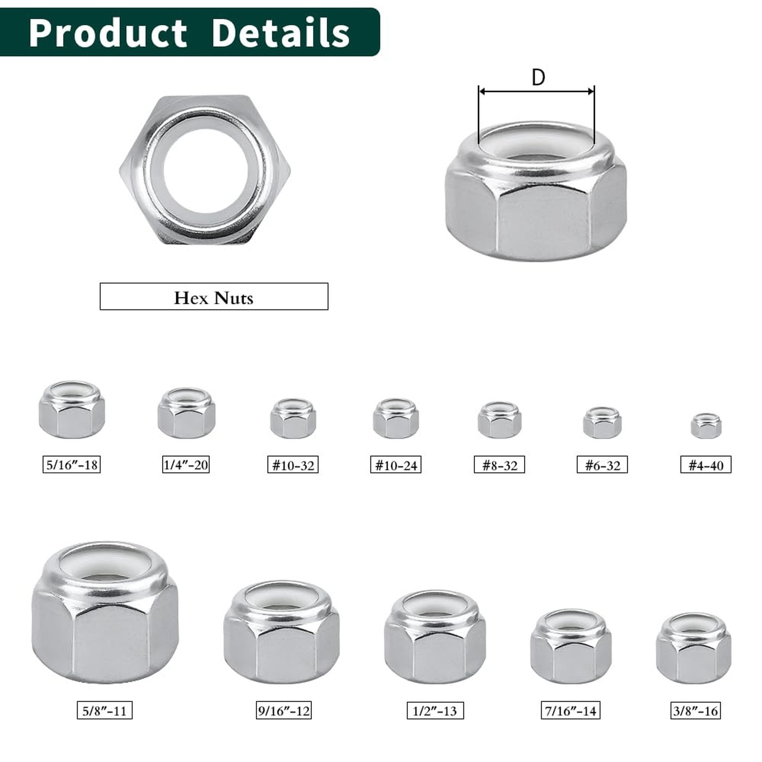 3/8″-16 Nylon Insert Hex Lock Nuts, Allen Hex Drive, 304 Stainless Steel 18-8…