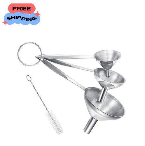 3 Pack Canning Funnel 3-in-1 Stainless Steel Funnel Set Wide Mouth Funnels with