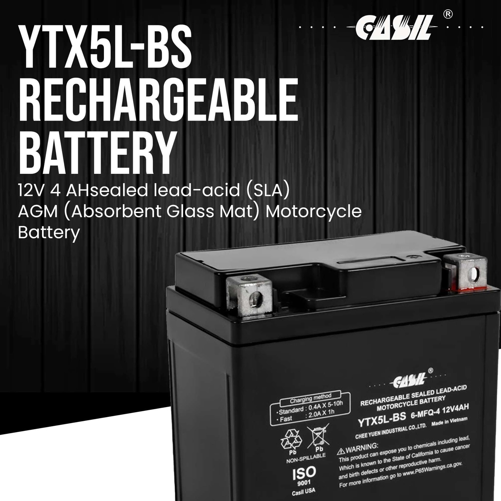 Casil YTX5L-BS – Rechargeable Motorcycle 4.48inch x 2.79inch x 4.17inch