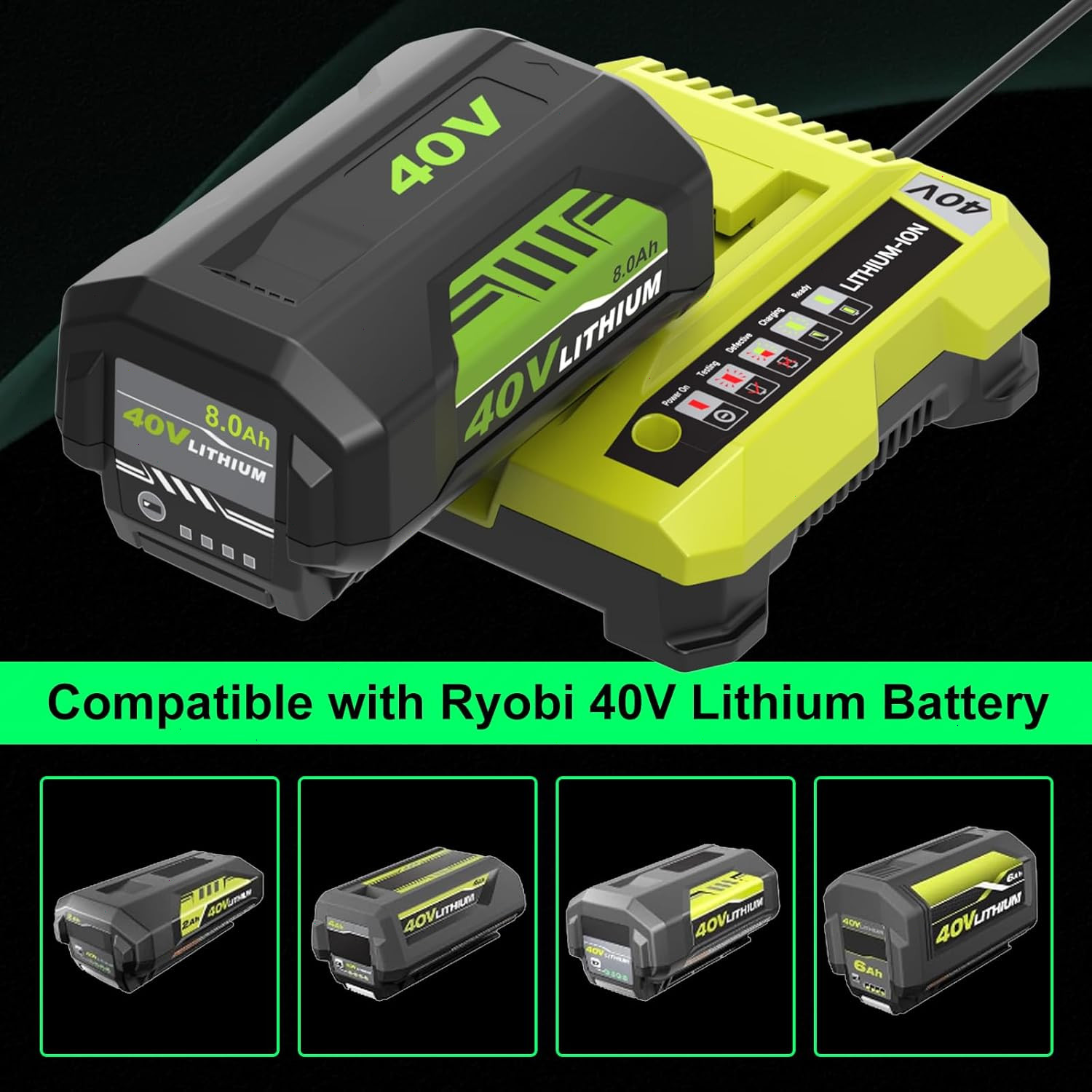 1~2Pack 8.0Ah Battery 40 Volt for Ryobi 40V Lithium-Ion OP40602 Battery/Charger